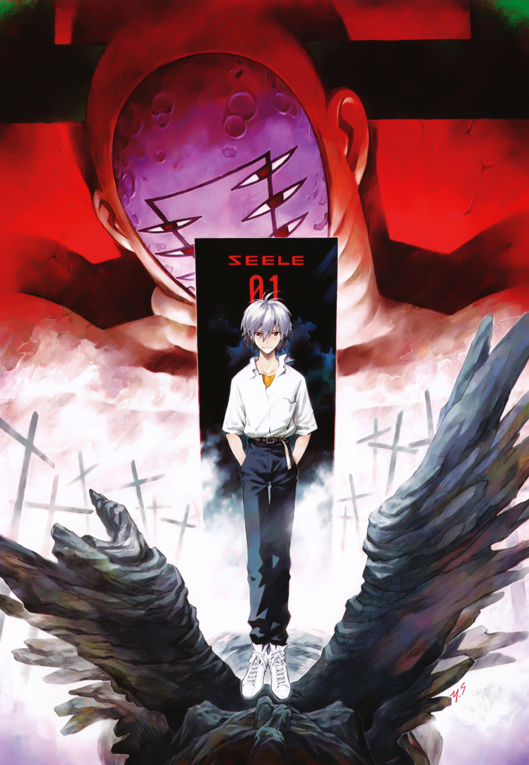 Kaworu Nagisa Seele Neon Genesis Evangelion Vertical Anime Boys Cross 1772x2560