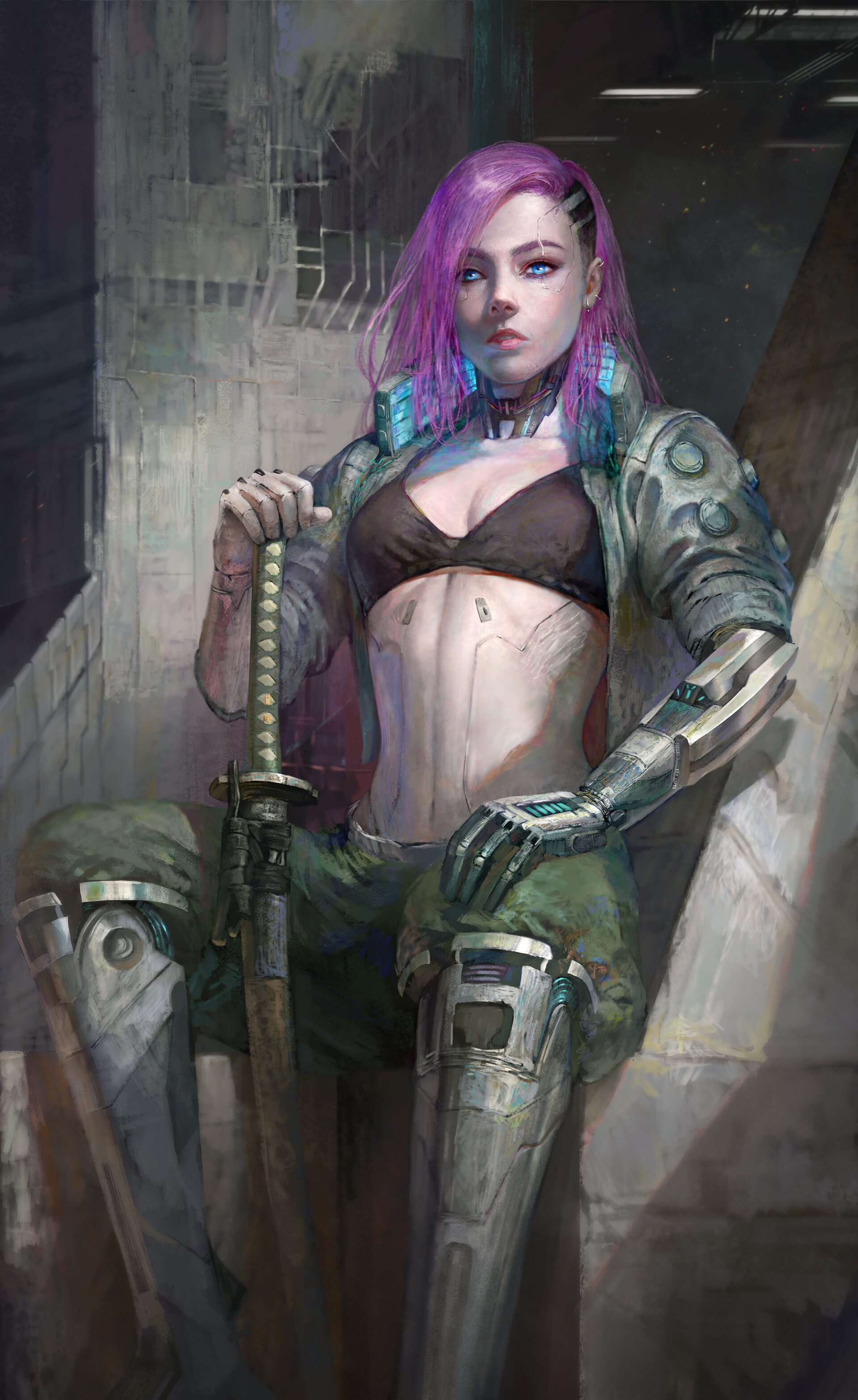 Nero Gen Digital Art Artwork Illustration Women Painting Warrior Cyberpunk Women With Swords Portrai 1920x3132