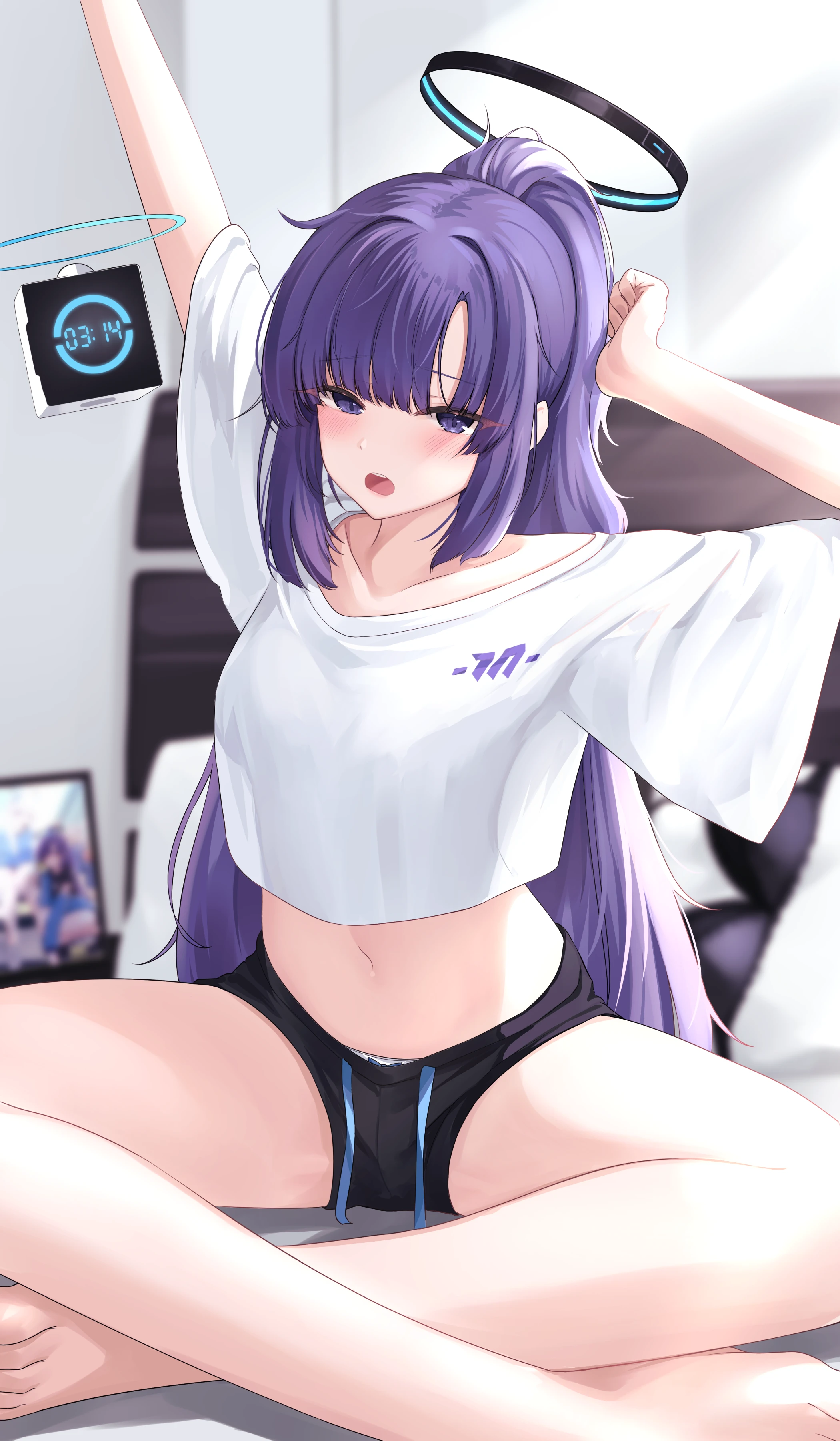 Anime Anime Girls Hayase Yuuka Blue Archive Vertical Legs Looking At Viewer Stretching Long Hair 2100x3600