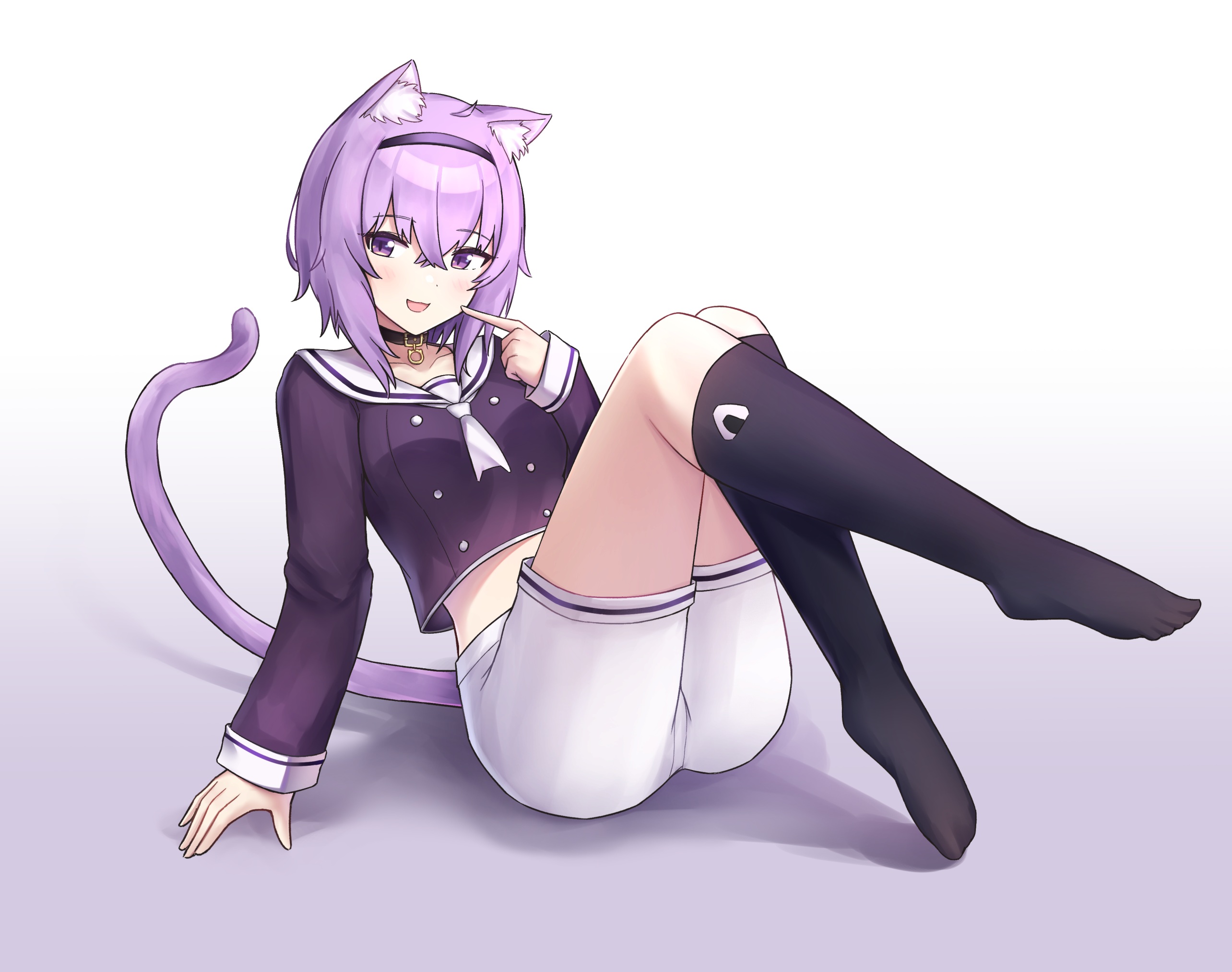 Anime Girls Nekomata Okayu Hololive Kenken Purple Hair Tail Animal Ears Cat Girl Cat Ears Cat Tail 2568x2026
