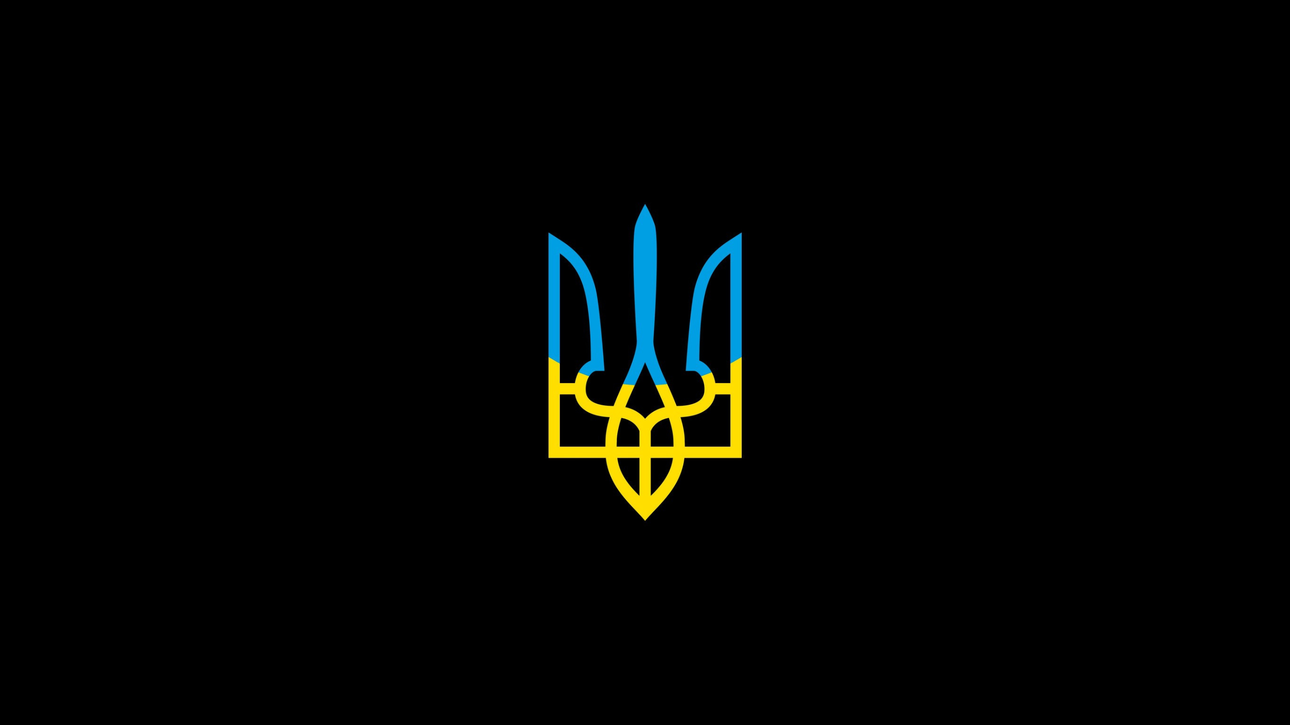 Ukraine Coat Of Arms Black Background Minimalism Blue Yellow Simple Background 2560x1440