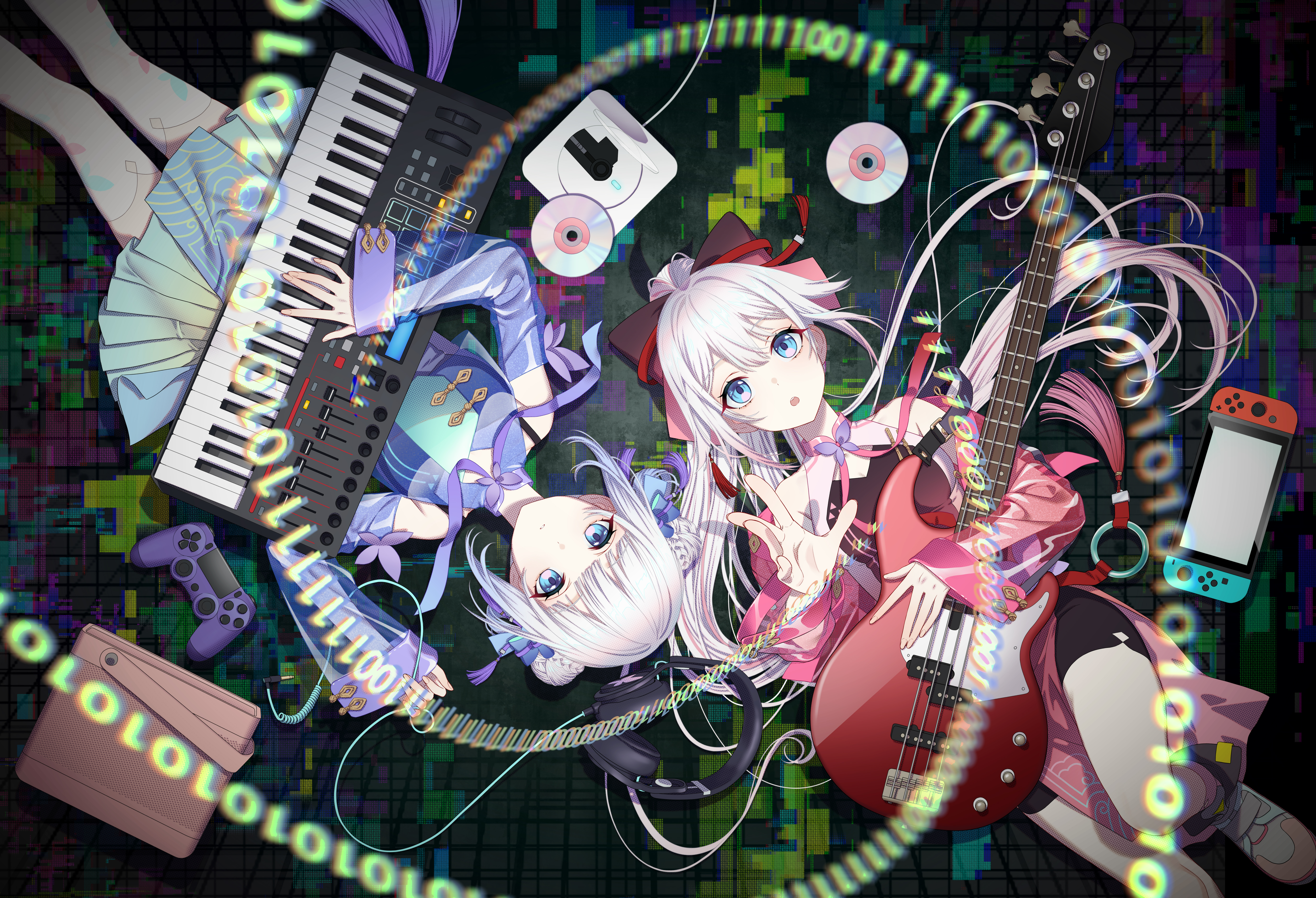 Tacitly Anime Two Women Top View Musical Instrument Anime Girls Guitar Piano Lying On Back Controlle 5500x3755