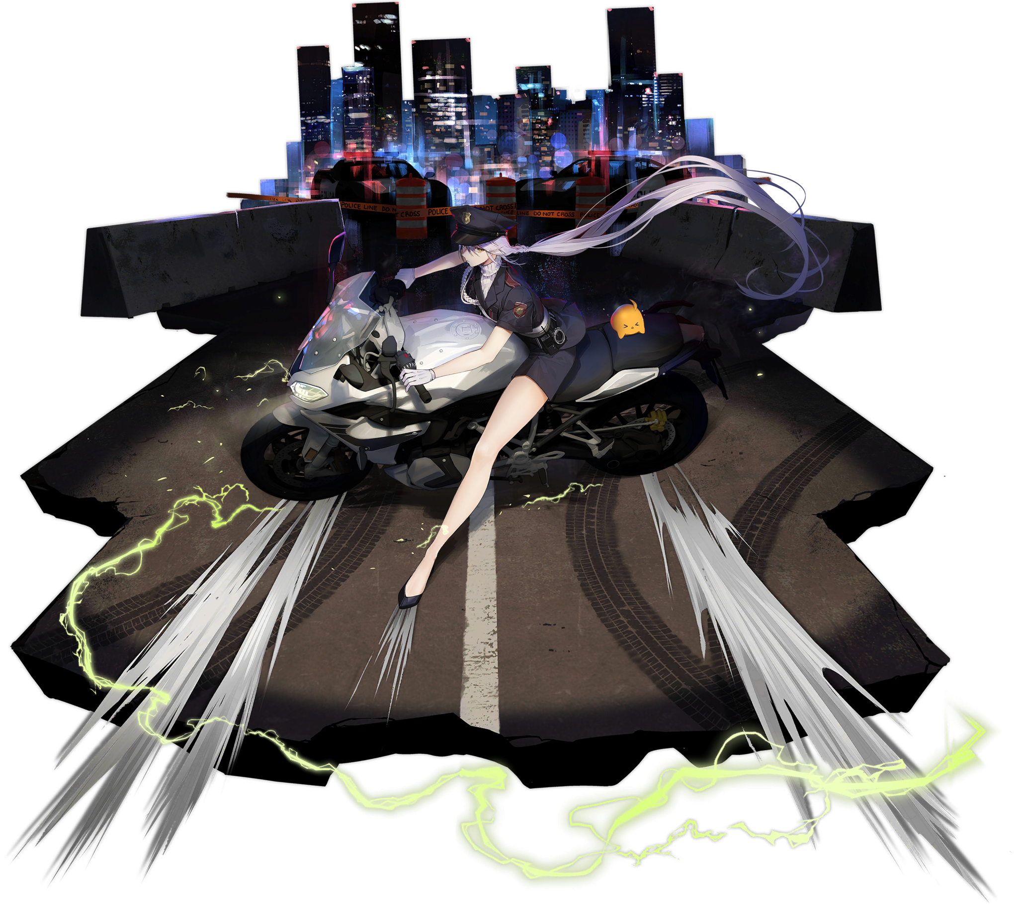 Anime Girls Azur Lane Motorcycle Long Hair Police Hat Police Costume City City Lights Gloves Sitting 2048x1821