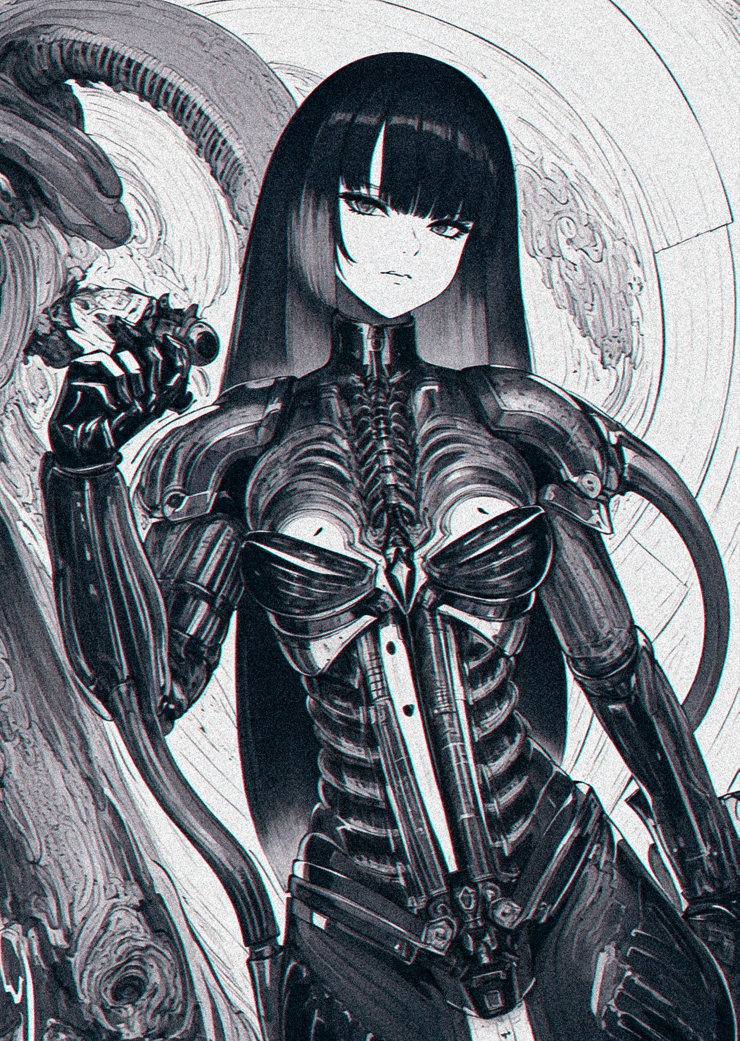 Looking At Viewer Anime Girls Long Hair Xenotrip Monochrome Portrait Display Drawing 1456x2048