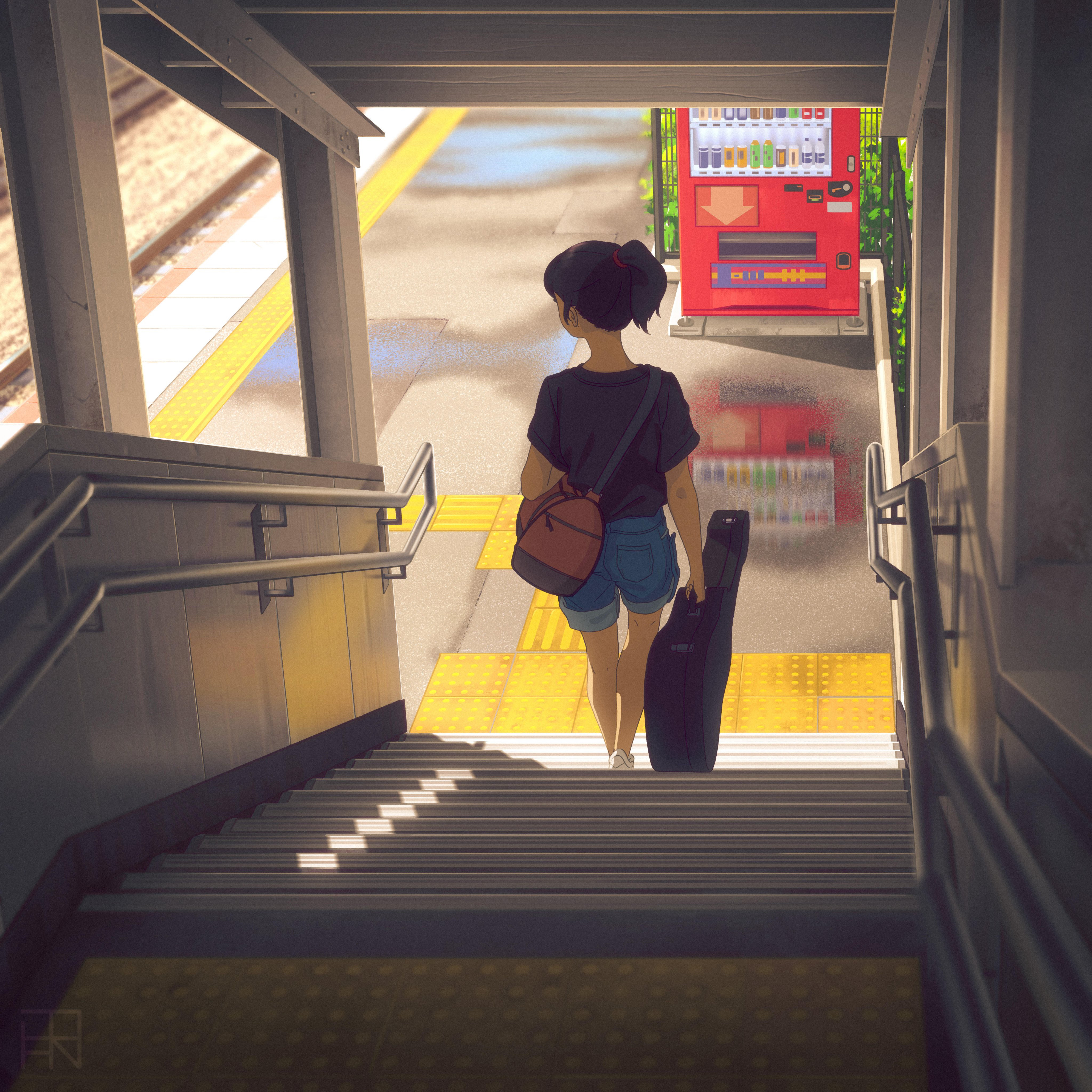 Anime Girls Subway Station Anime Artwork 4096x4096