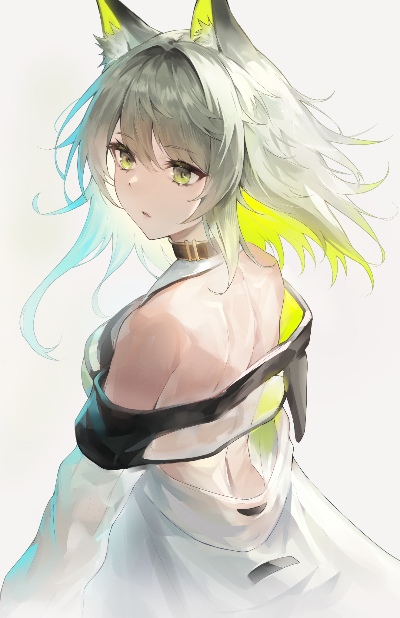 anime wolf girl with white hair