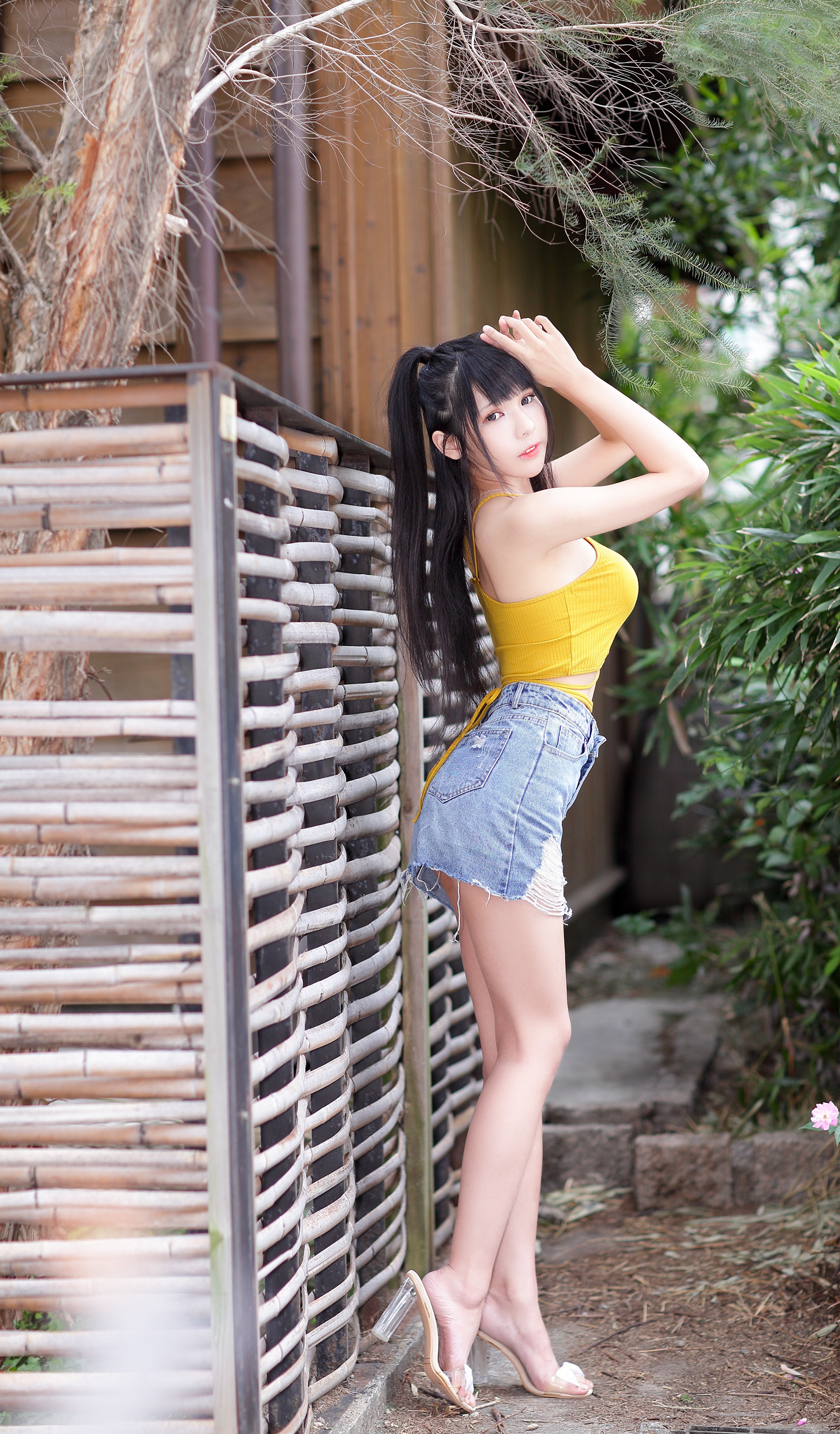 Asian Model Women Long Hair Dark Hair Vicky Asian Model Heels 2560x4368