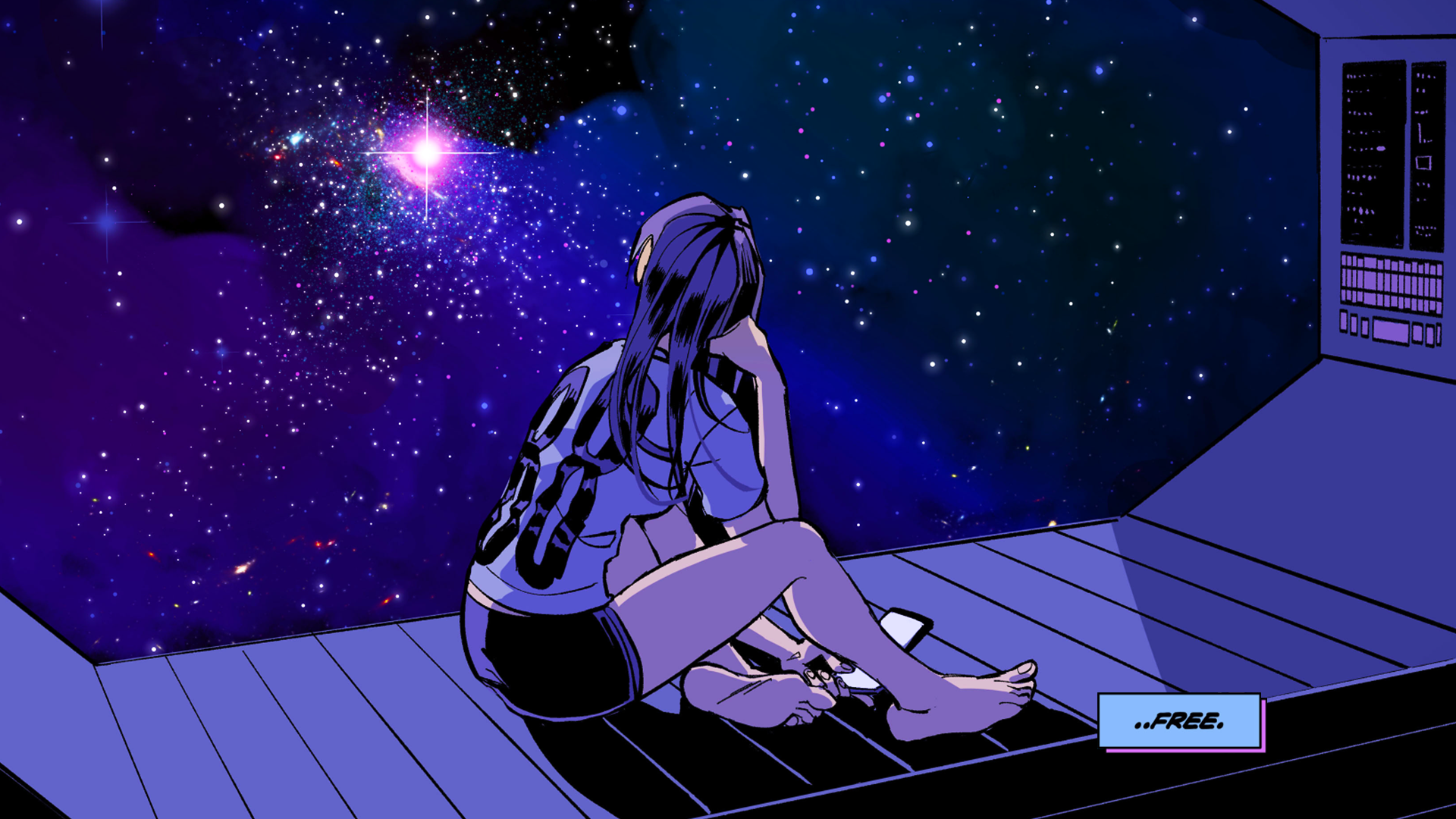 Vashperado Space Stars 88 Chan 88 Comic Spaceship Galaxy Purple Background Long Hair Loneliness Comi 1920x1080