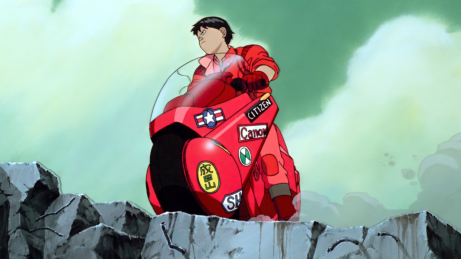 Akira Shotaro Kaneda Motorcycle Biker Animation Film Stills Movies Anime Boys Vehicle Clouds Gloves  1920x1080