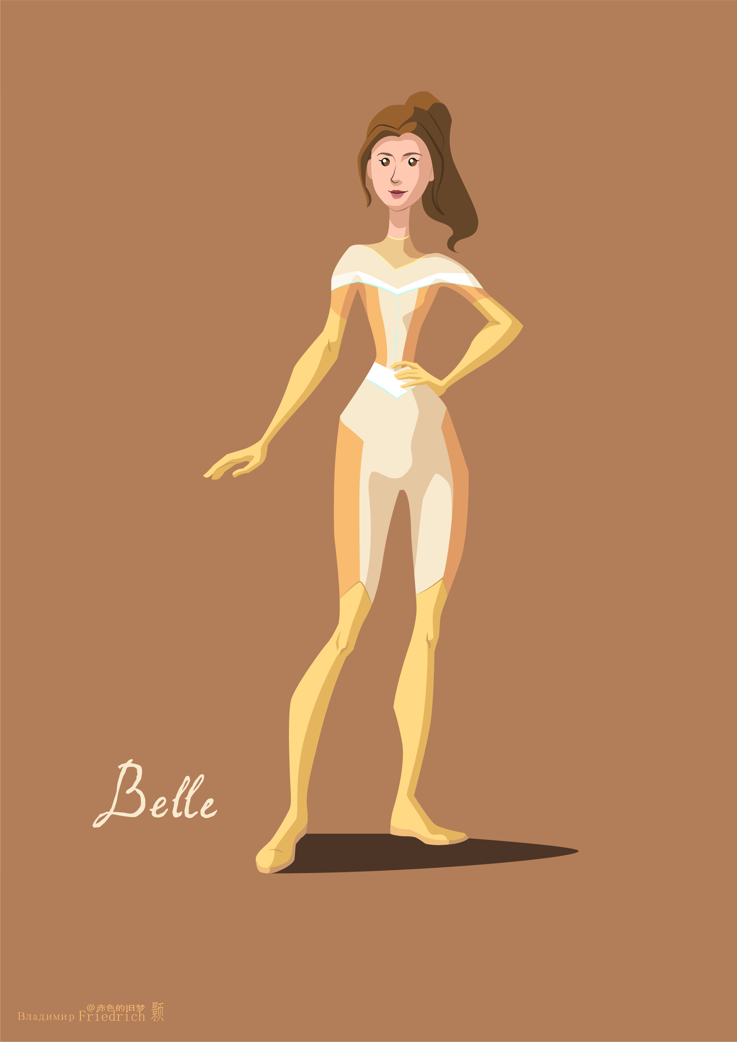 Illustration Flatdesign Disney Princesses Belle Beauty And The Beast Superheroines Superhero Simple  2481x3509