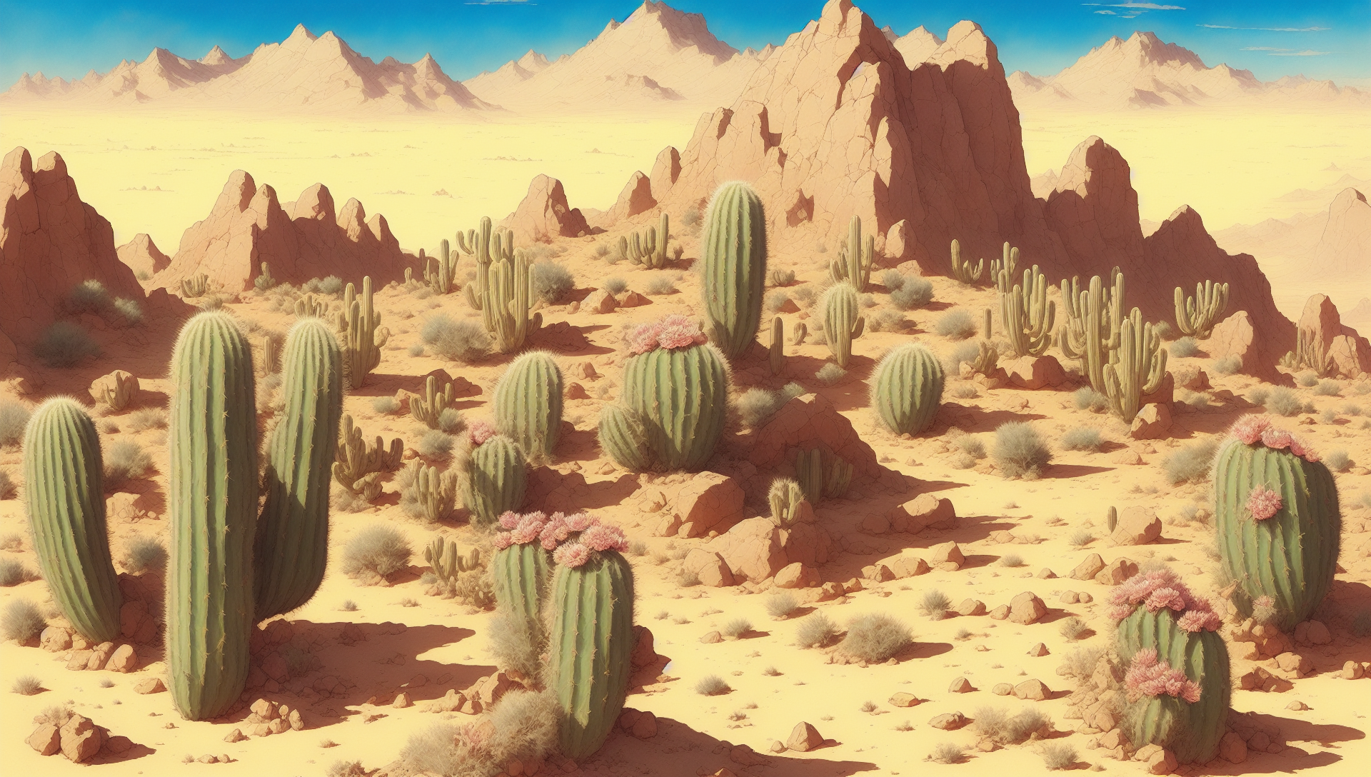 Ai Art Desert Cactus Nature Mountains Plants 1920x1088