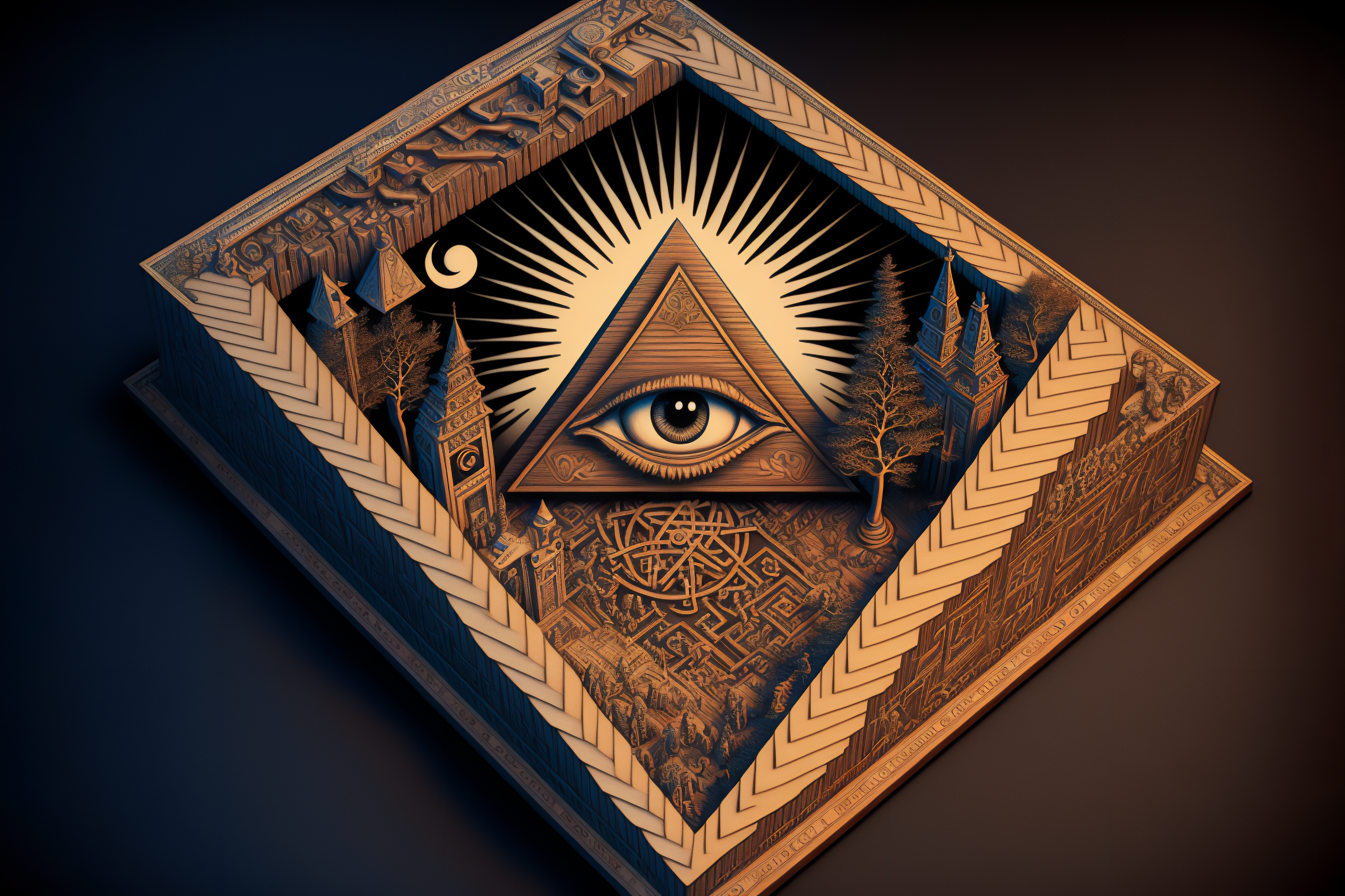 Ai Art Illustration Illuminati Wood Pyramid Eyes 3072x2048