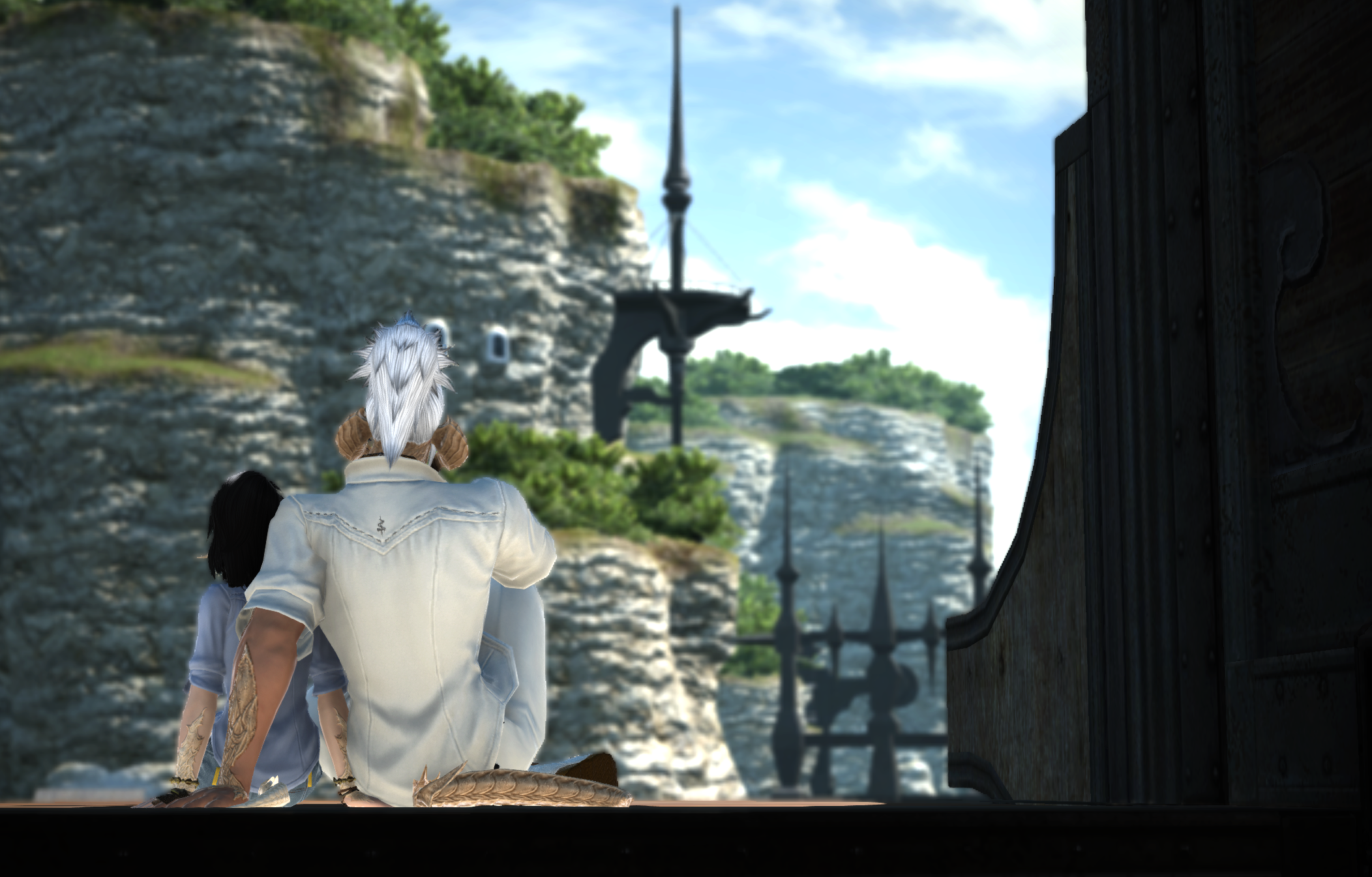Final Fantasy XiV A Realm Reborn Au Ra Reshade White CGi Sitting Video Game Characters 2104x1345
