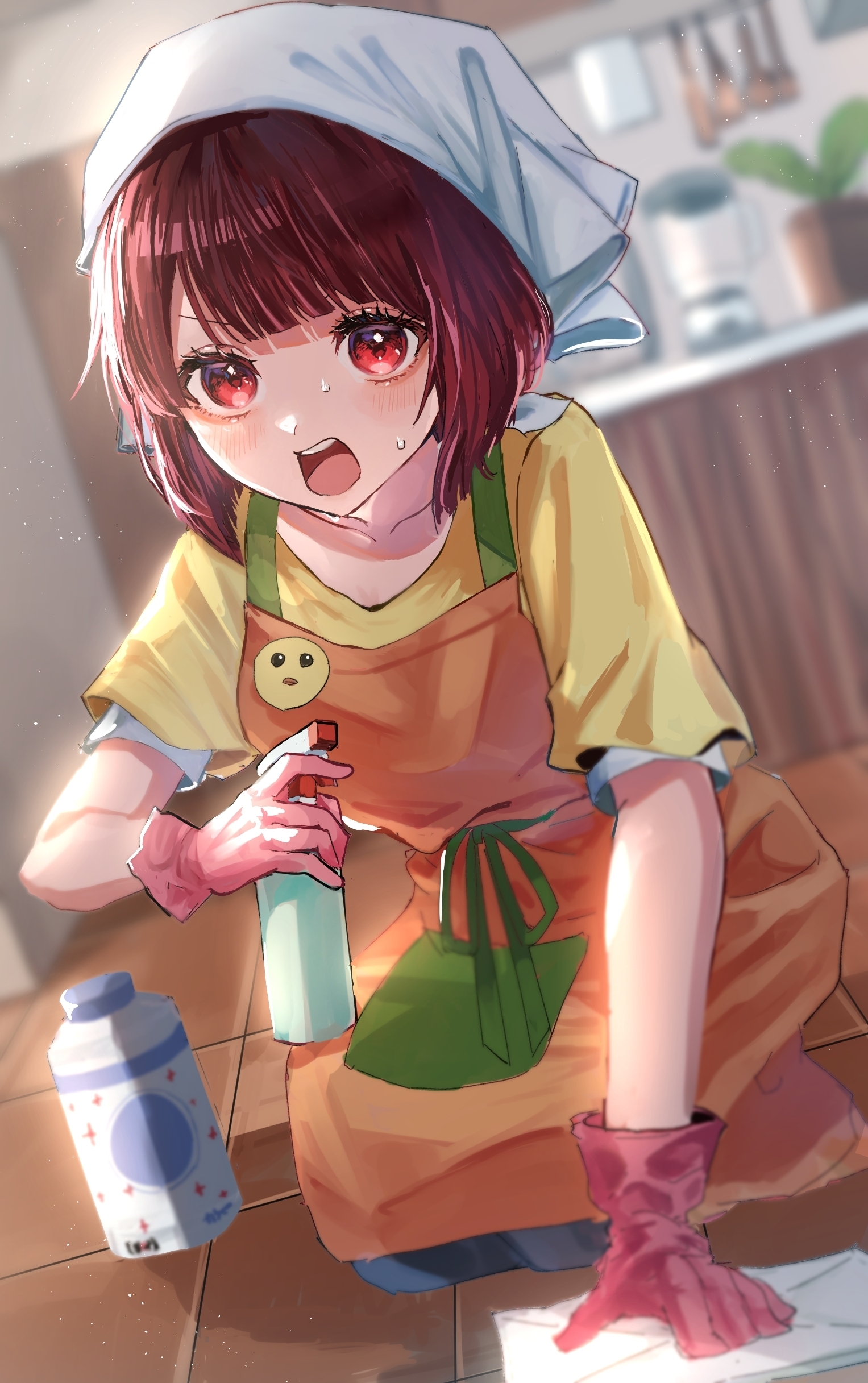 Anime Anime Girls Oshi No Ko Kana Arima Maid Gloves Spray Bottle Short Hair Looking At Viewer Blushi 1527x2433