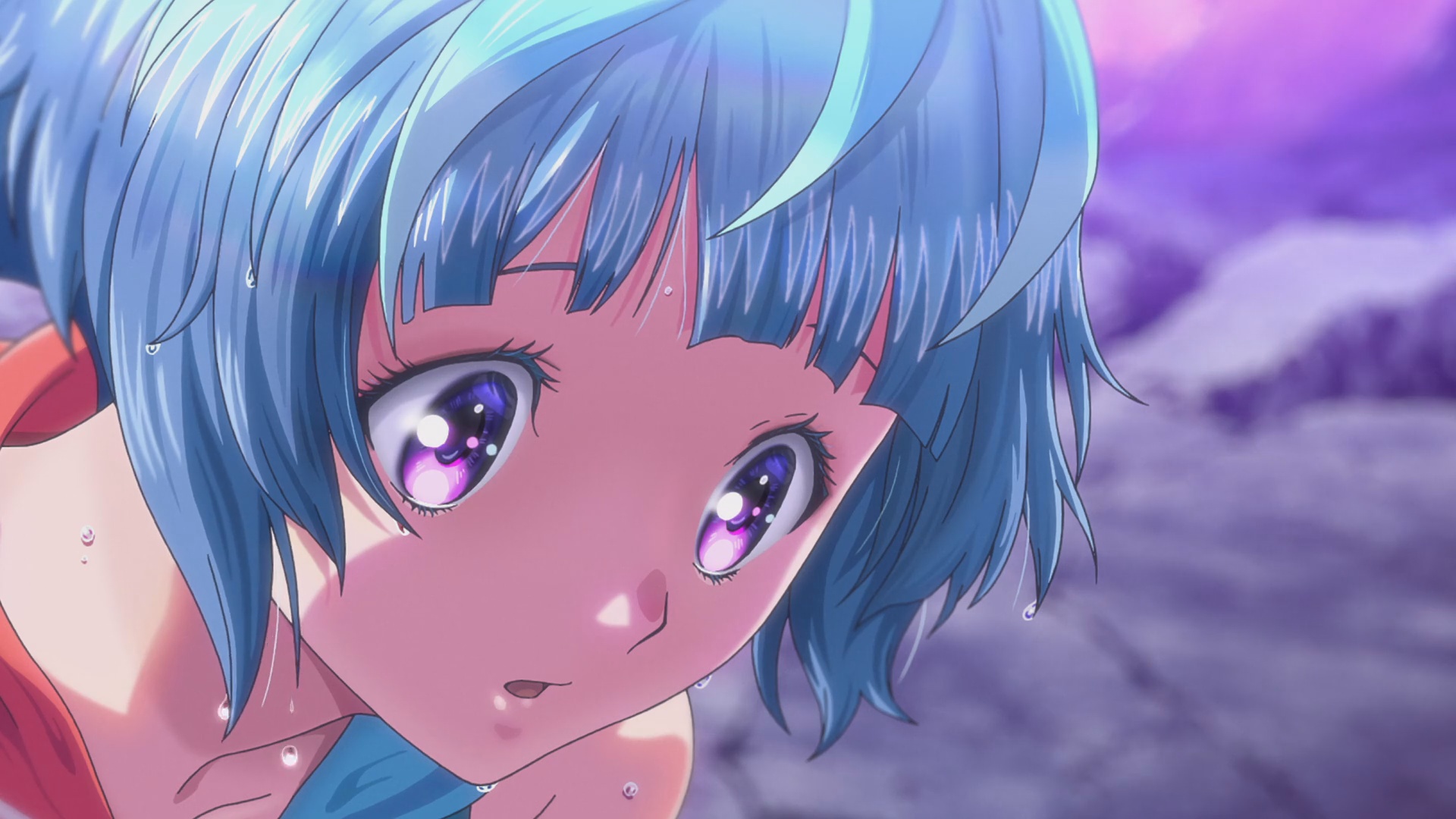 Bubble Movie Uta Bubble Anime Anime Girls Screen Shot Blue Hair Wet 1920x1080