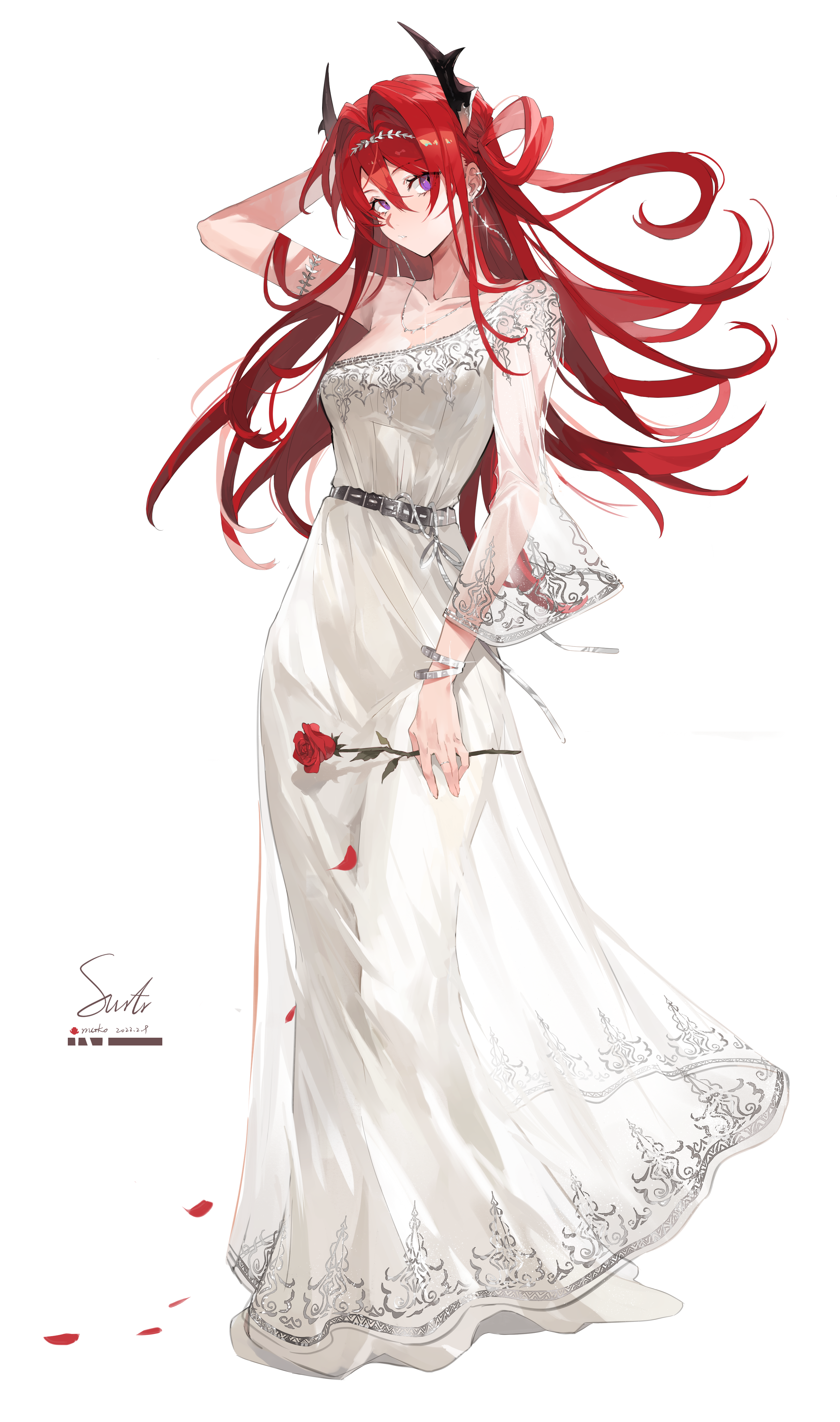 Anime Anime Girls Arknights Surtr Arknights Portrait Display Dress Rose Horns Redhead Long Hair Mini 2800x4740