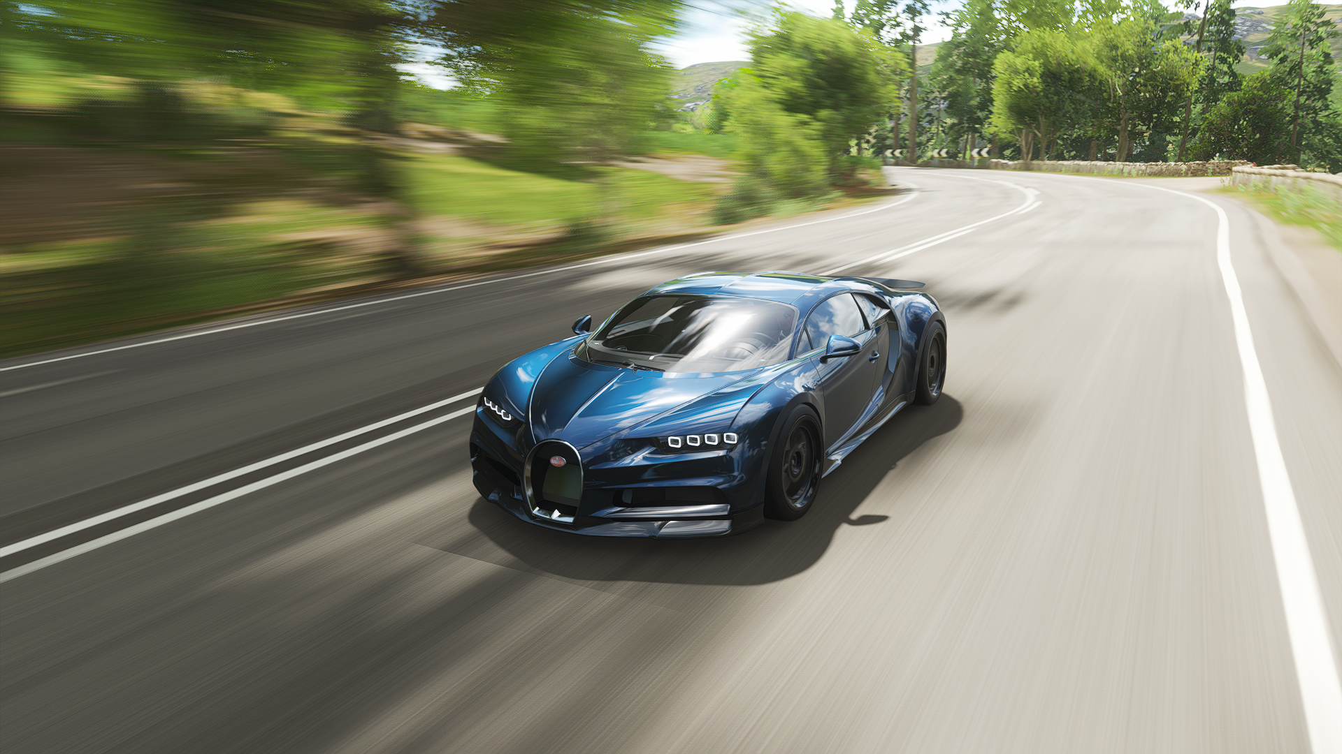 Forza Forza Horizon Forza Horizon 4 Racing Car CGi Bugatti Chiron Road Video Games Headlights Front  1920x1080