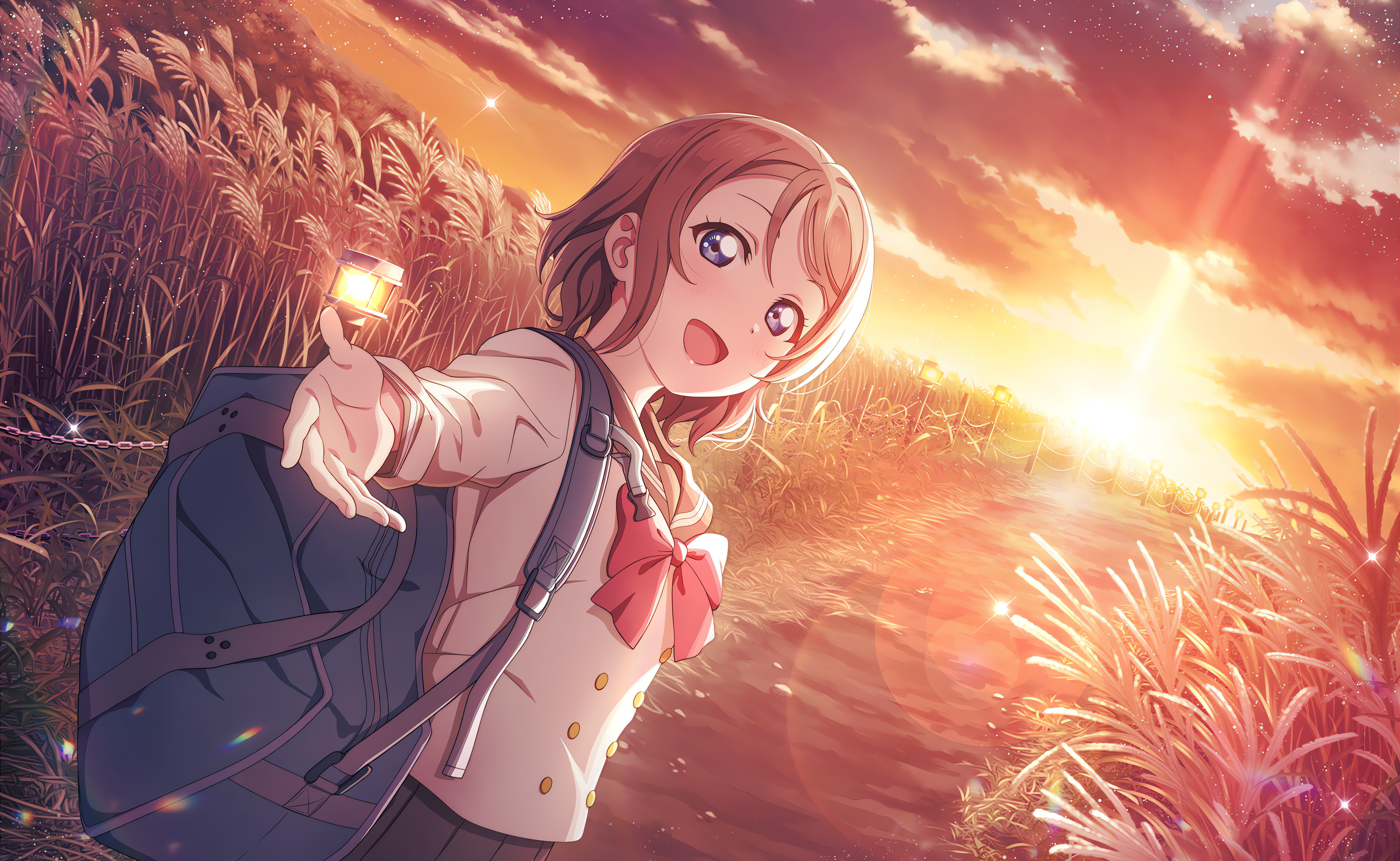 Watanabe You Love Live Love Live Sunshine Sun Arms Reaching Backpacks Schoolgirl School Uniform Fiel 4096x2520