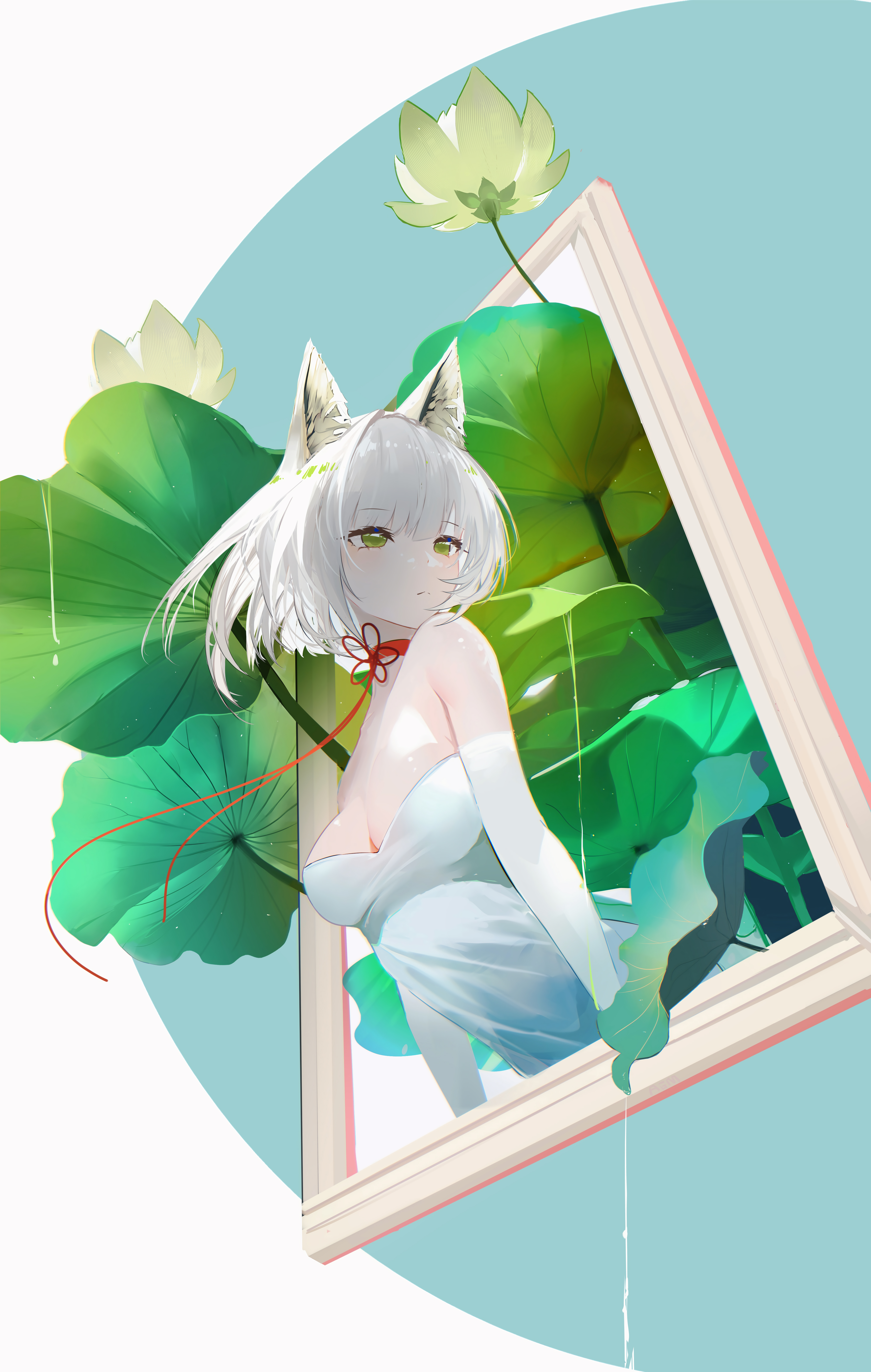 Cat Girl White Hair Omone Hokoma Agm Anime Girls Cat Ears Flowers 4000x6300