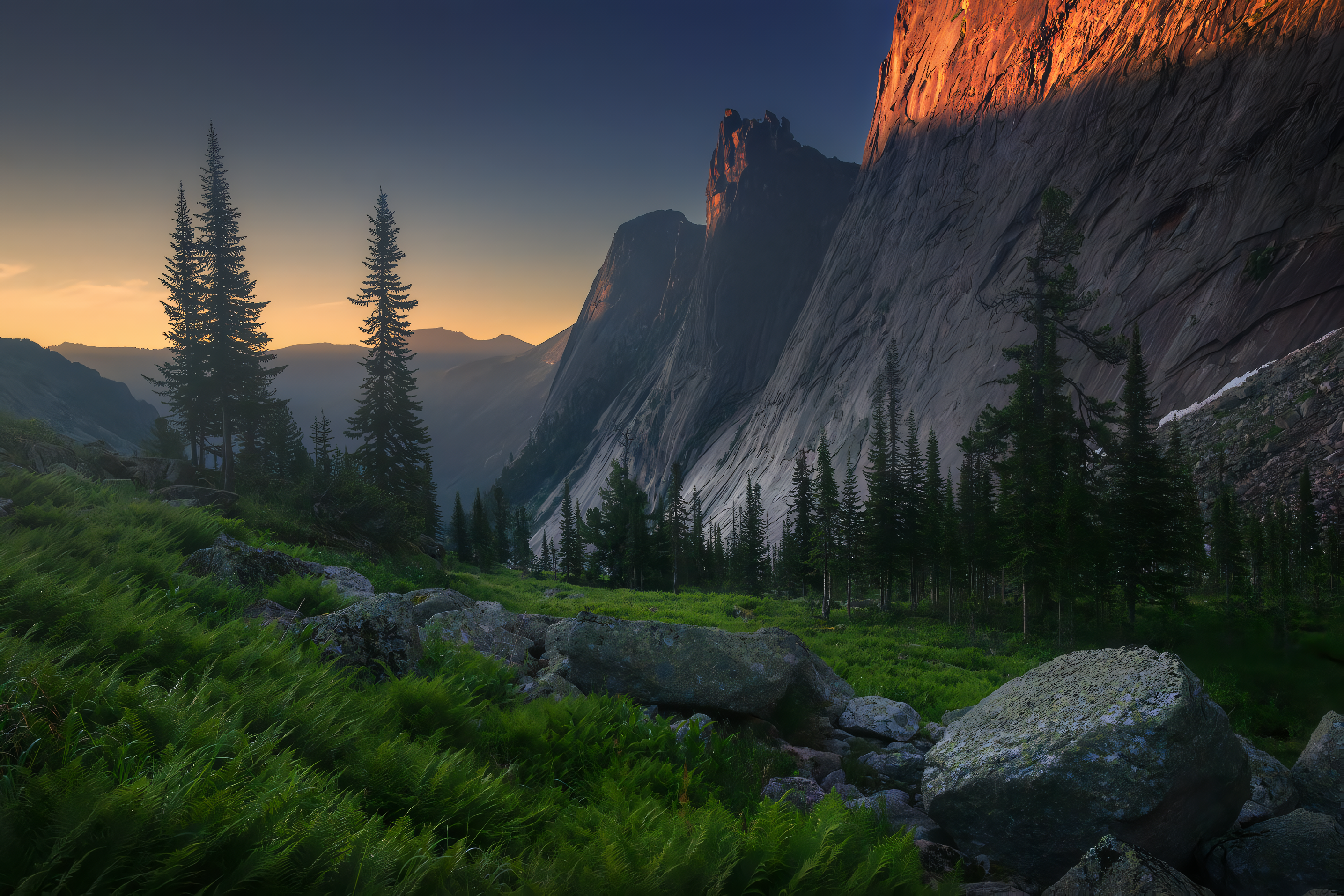 Mountains Clear Sky Trees Sunset Sunlight Nature Rocks Sunset Glow Sky Russia 2870x1914