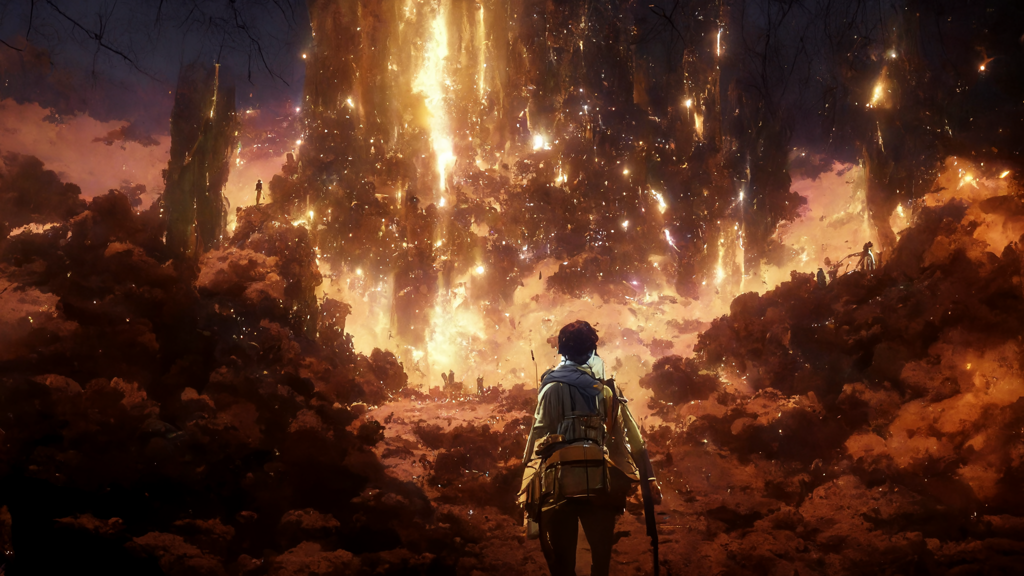 Anime Attack On Titan Game Epic Background Explosion Stars Eren Jeager Epic Scene Anime Boys 2048x1152