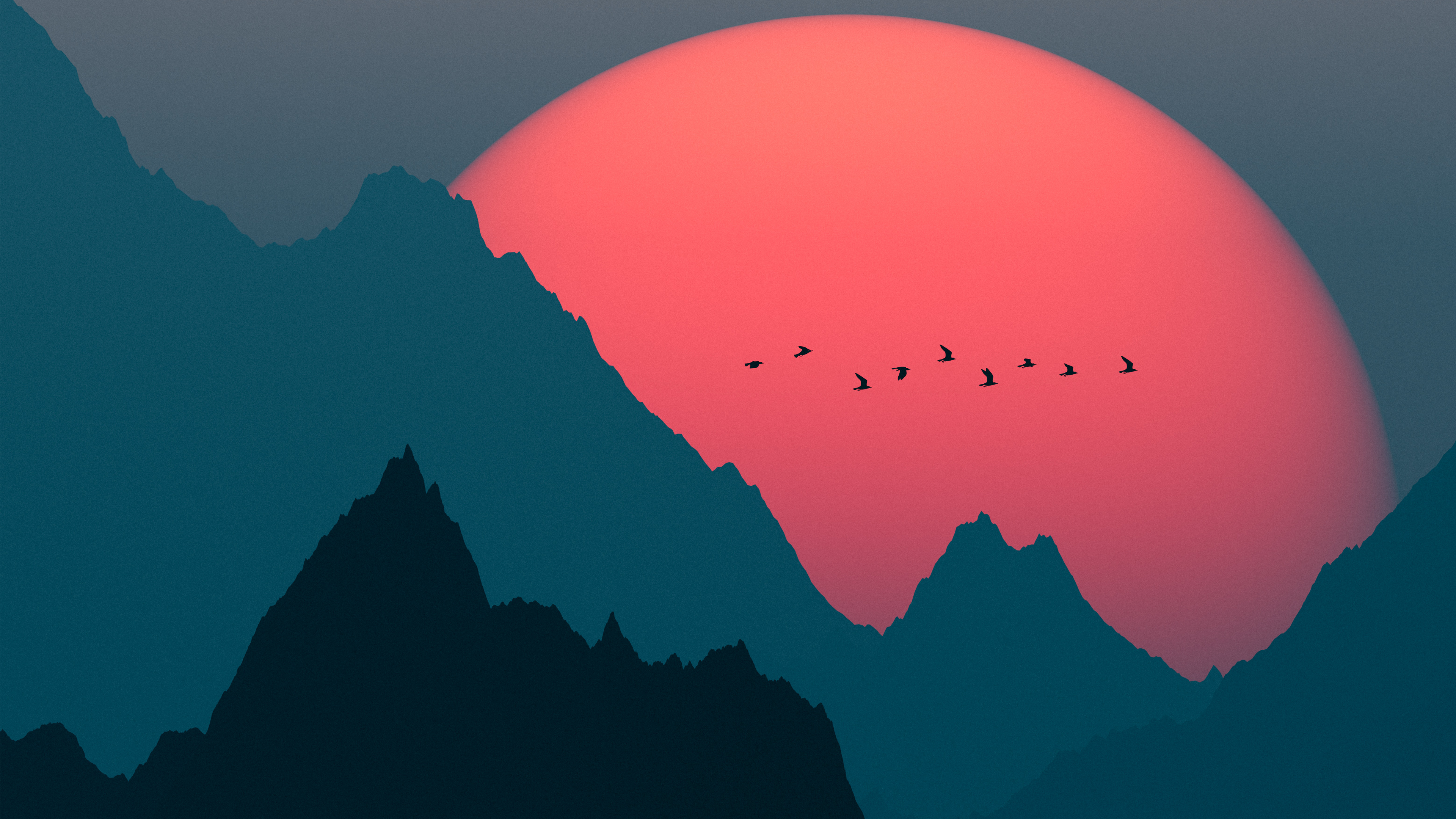 Digital Digital Art Artwork Illustration Nature Landscape Mountains Sunset Sun Birds Minimalism 3840x2160