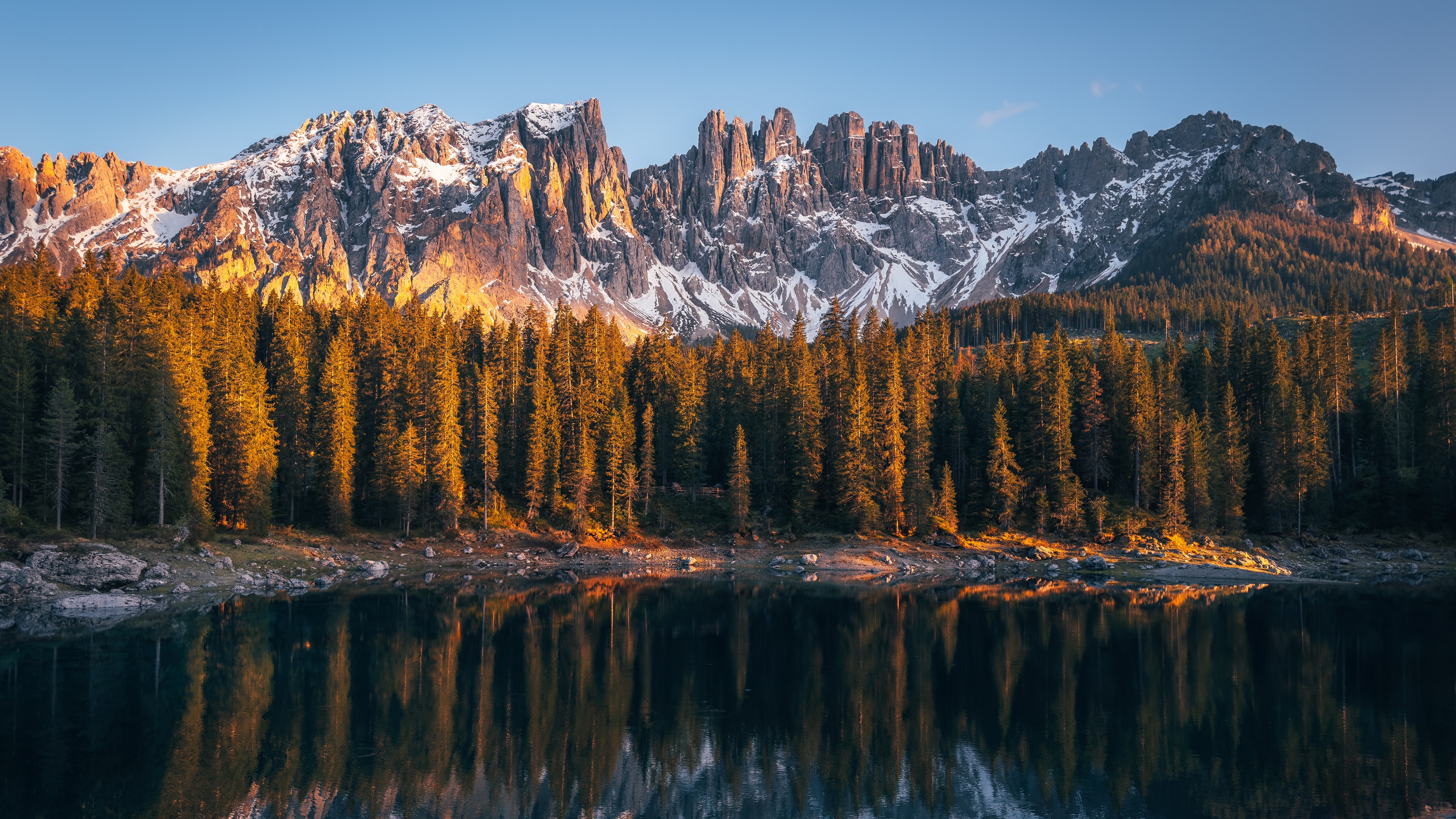 Nature Landscape Lake Italy Water Forest Reflection Sunset Sky Snow Mountains Sunlight 3840x2160