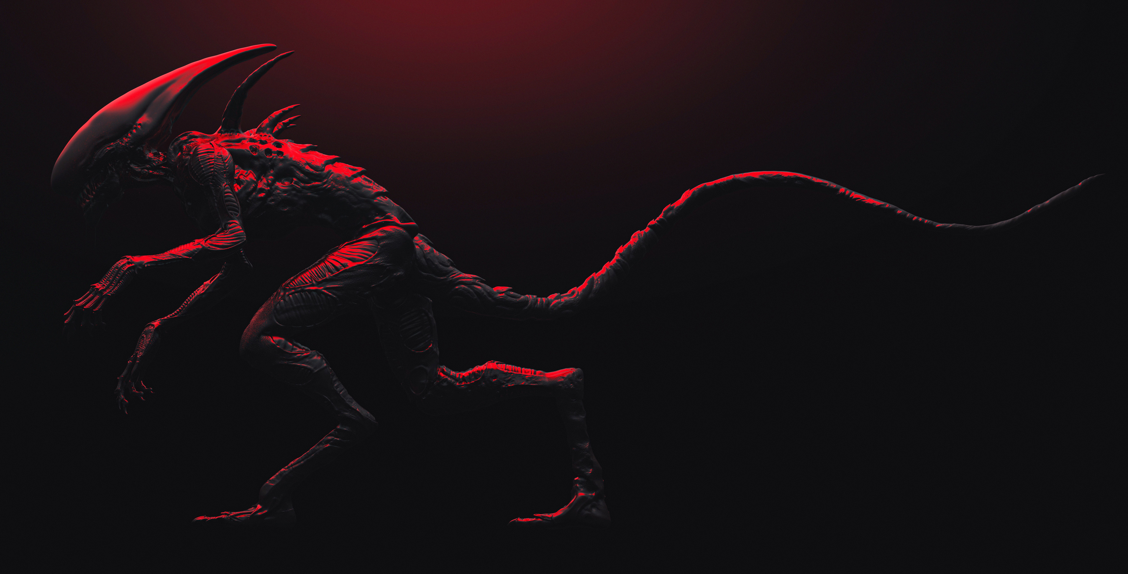 Science Fiction Horror Creature Aliens Xenomorph Digital Art Simple Background 3840x1955