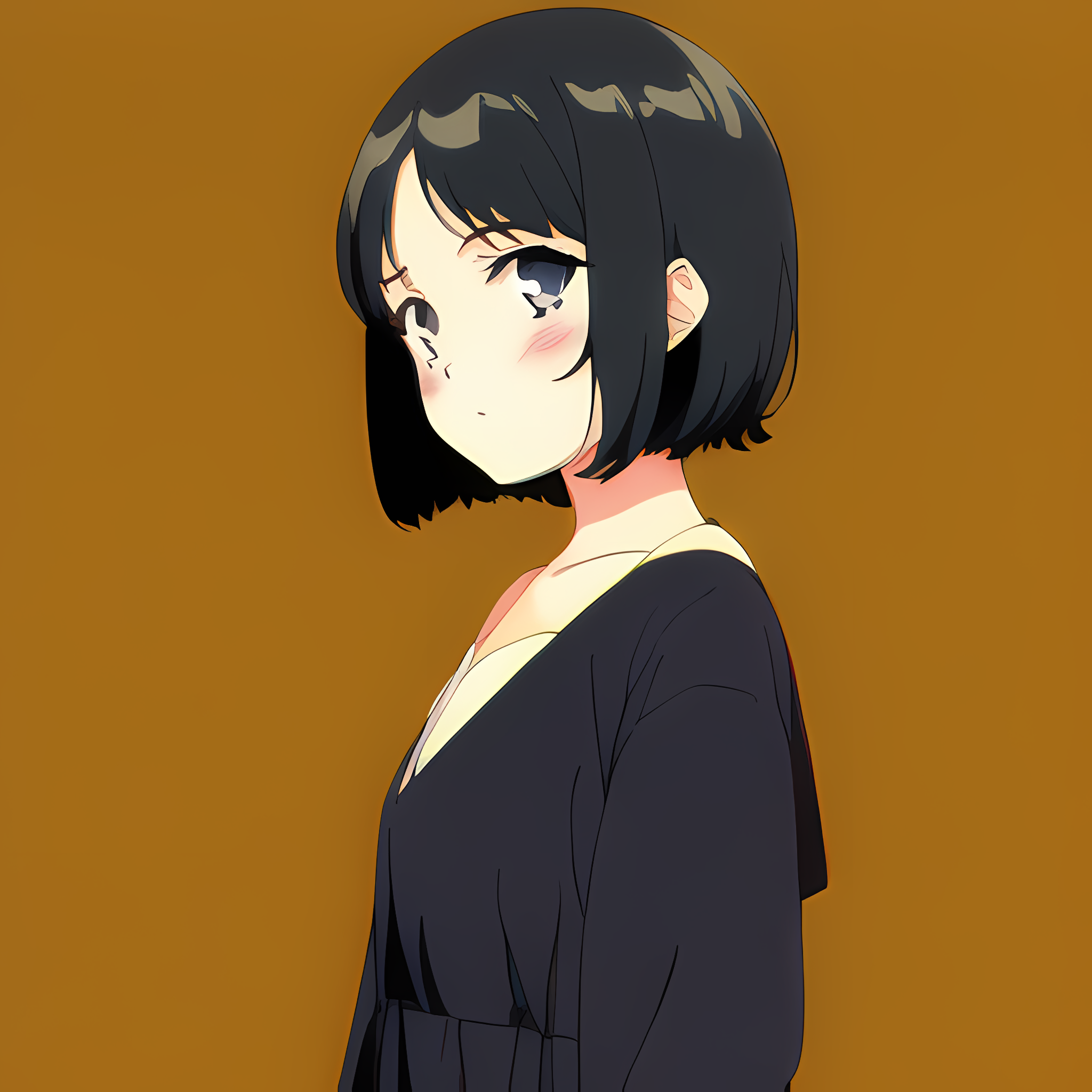 Anime Girls Novel Ai Face Black Hair Short Hair Orange Background Anime  Minimalism Wallpaper - Resolution:2048x2048 - ID:1353204 
