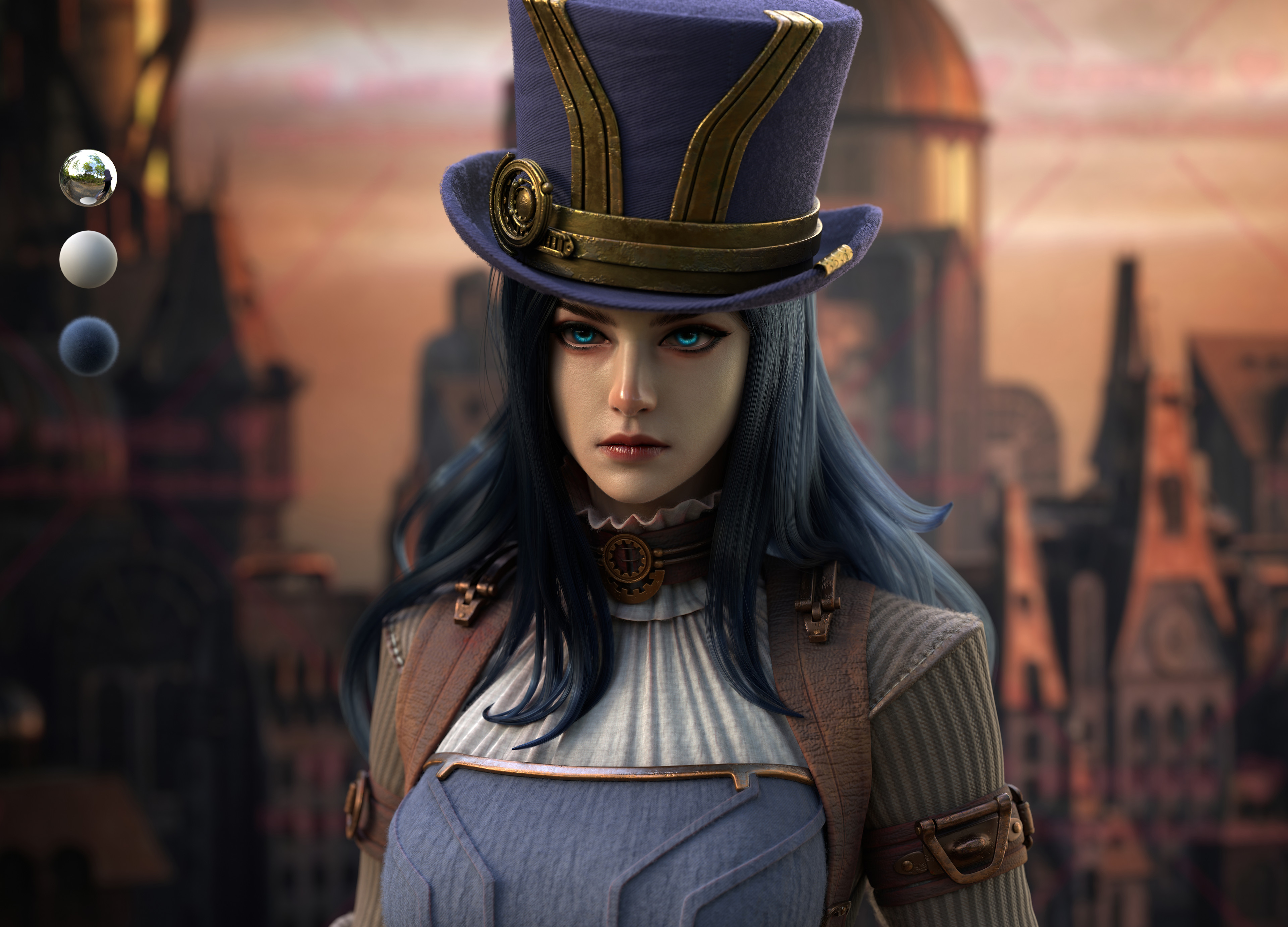 F F CGi Women League Of Legends Hat Portrait Caitlyn League Of Legends Steampunk Steampunk Girl Top  3840x2766