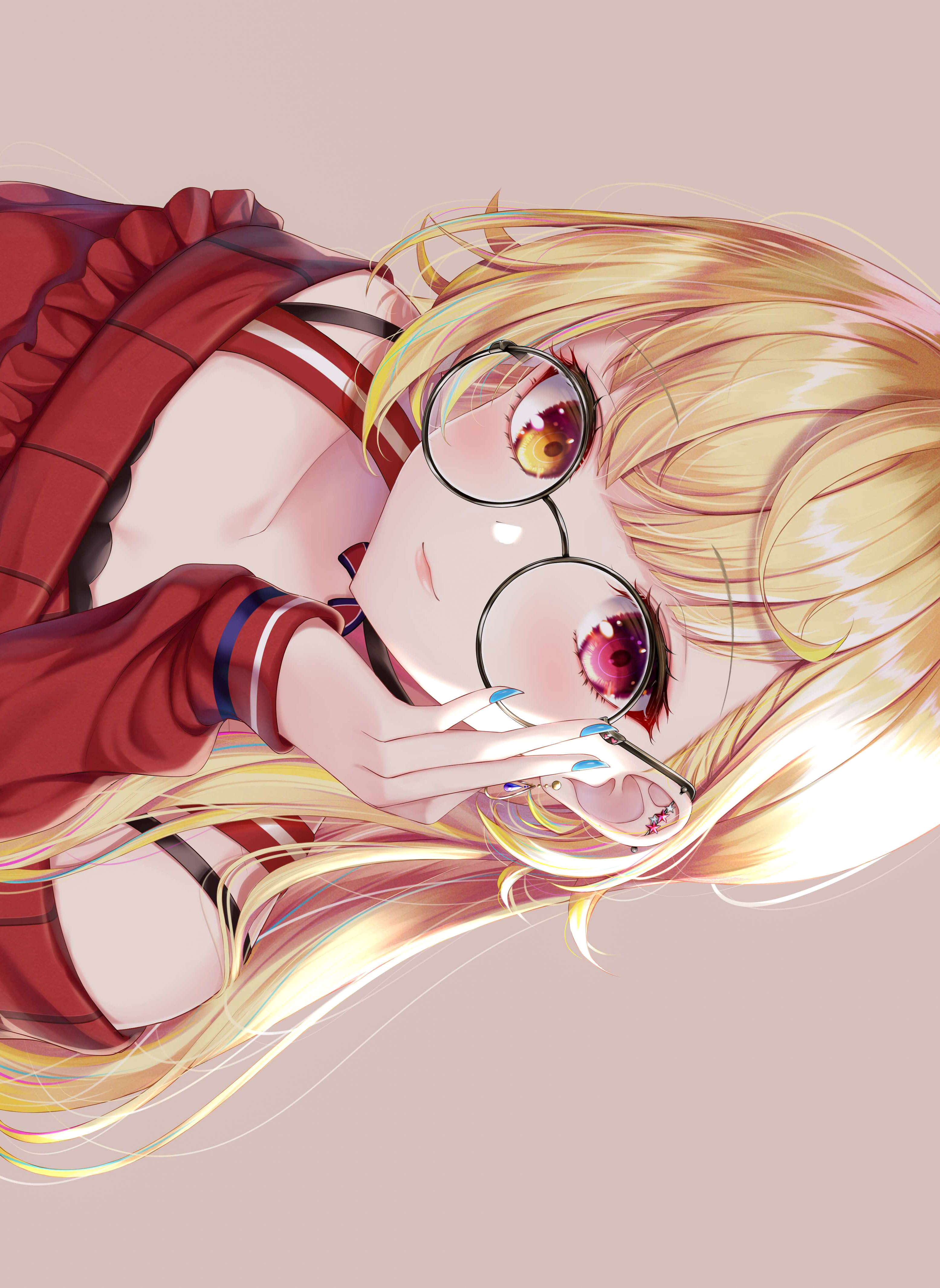 Anime Anime Girls Glasses Heterochromia Blonde Minimalism Simple Background Smiling Choker Looking A 3110x4261