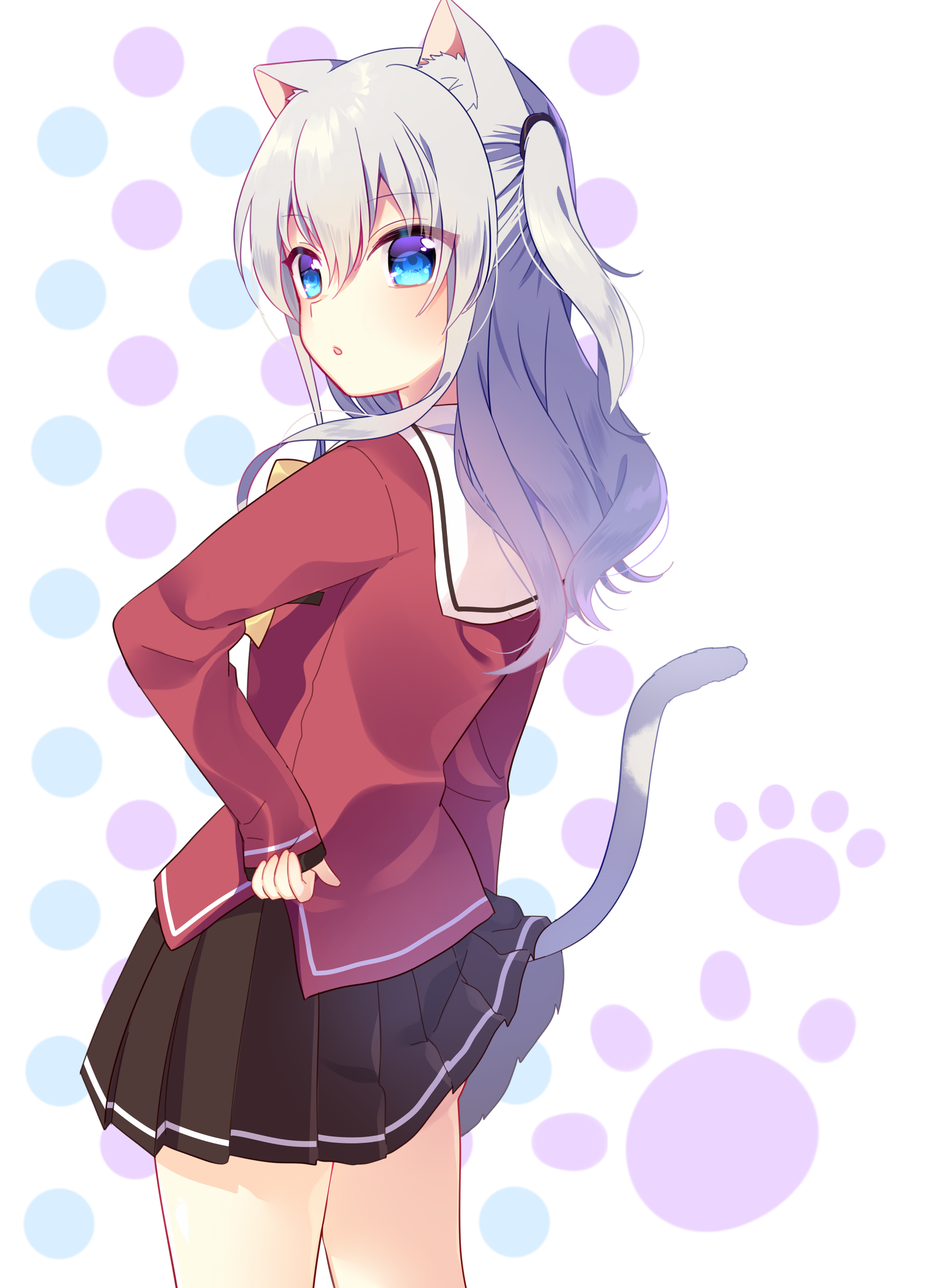 Charlotte Anime Tomori Nao Anime Anime Girls Cat Girl Cat Ears Cat Tail School Uniform Schoolgirl 1600x2200