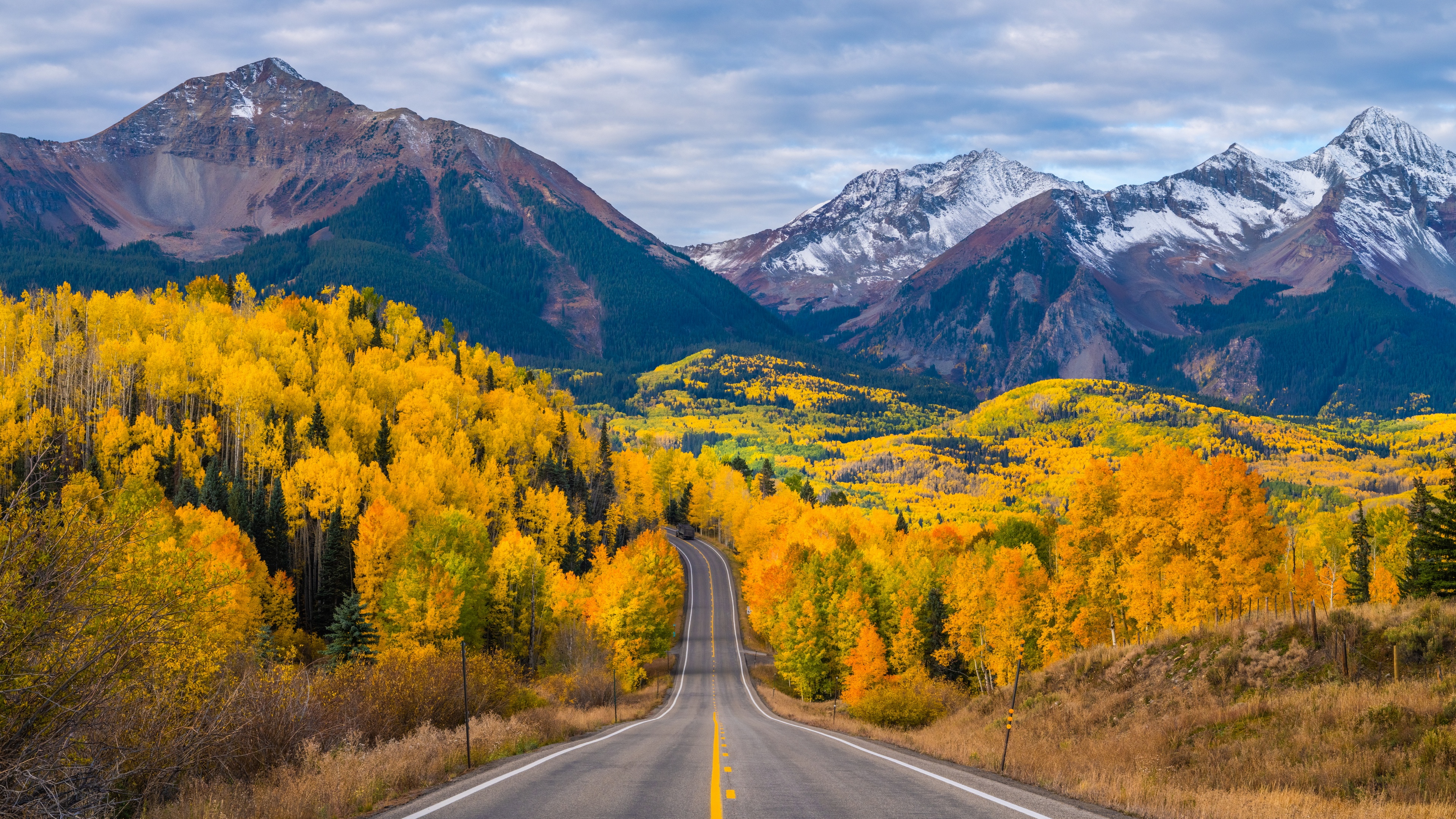 USA Colorado Road Nature Forest Fall Mountains Landscape Sky Clouds Snow 3840x2160