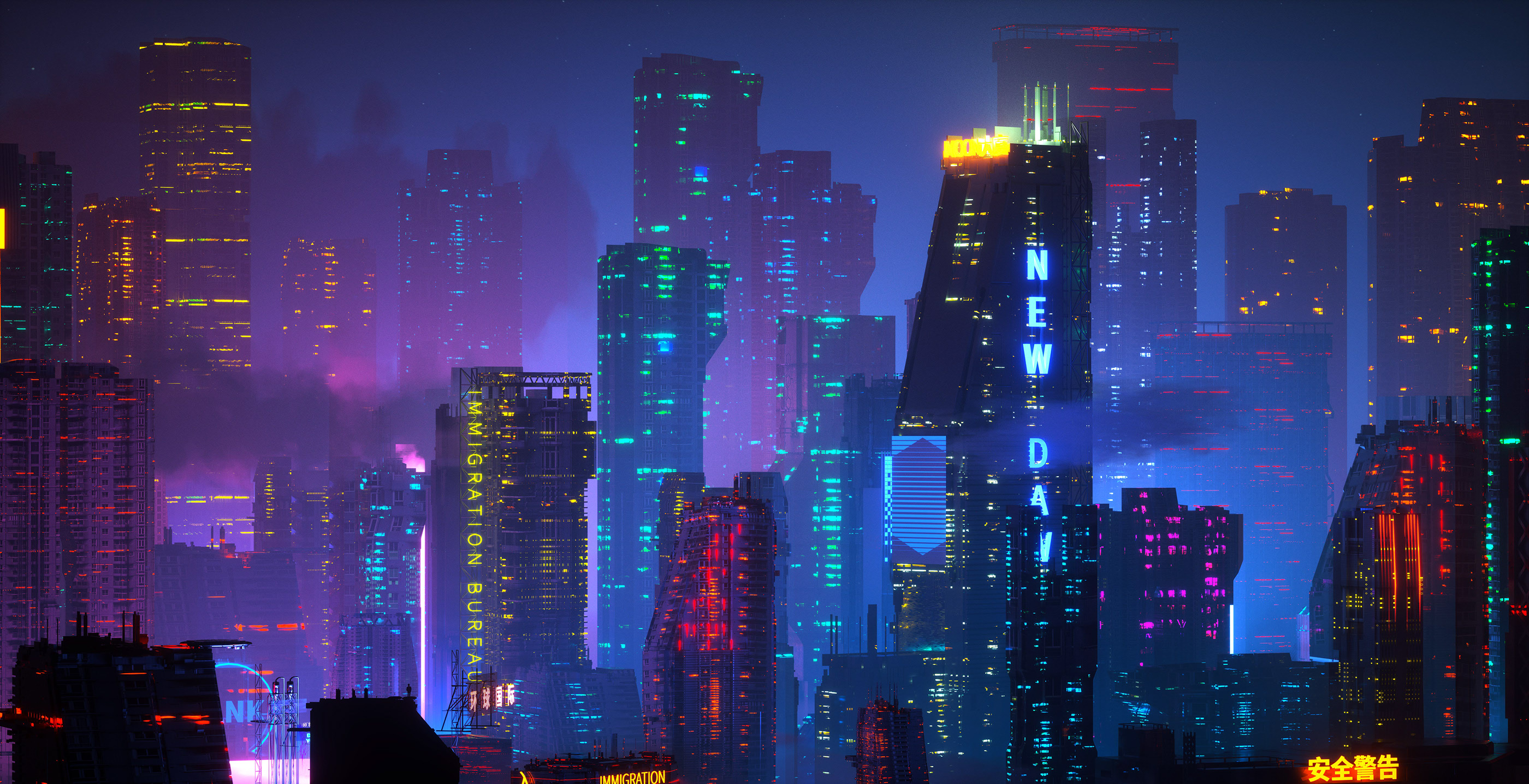 Digital Art Artwork Illustration City Cityscape Night Futuristic Futuristic City Cyberpunk Building  2800x1436
