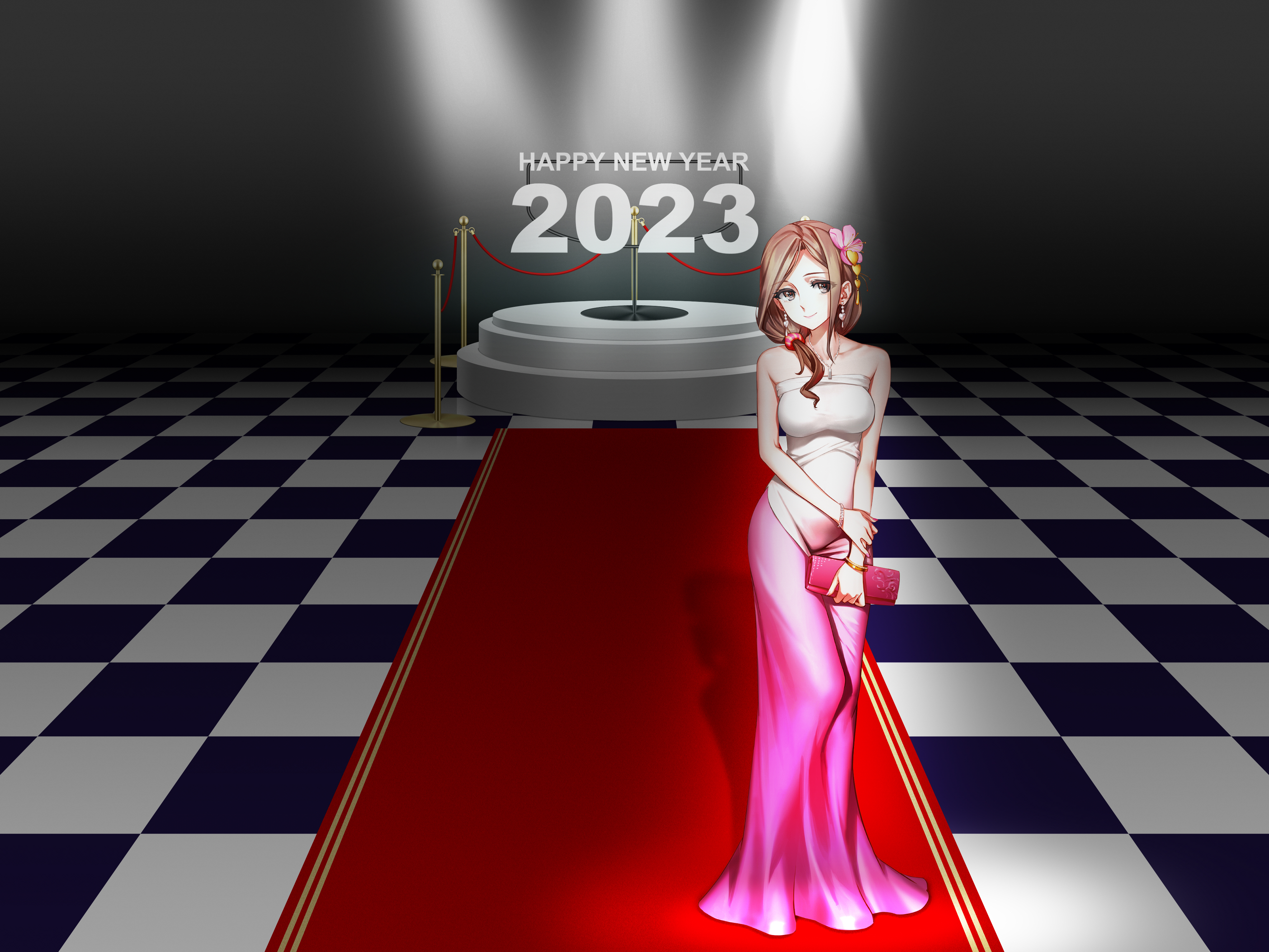 2023 Year New Year Anime Girls Dress Checkered Wallpaper -  Resolution:4000x3000 - ID:1327653 