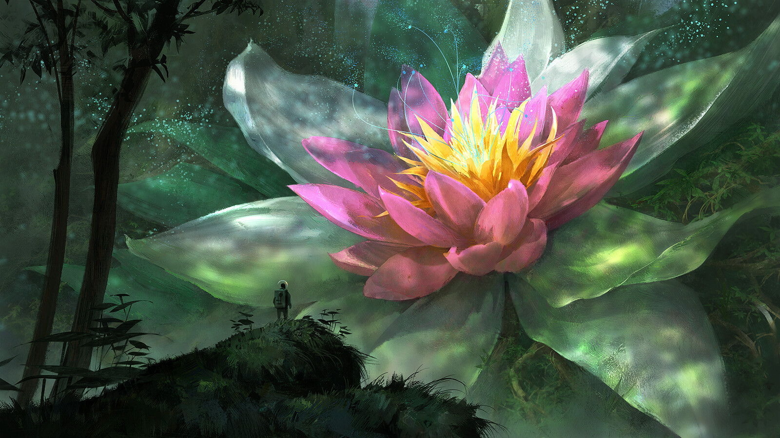 Digital Art Lotus Flower Fantasy Art Quentin Mabille Flowers Trees Nature 1600x900