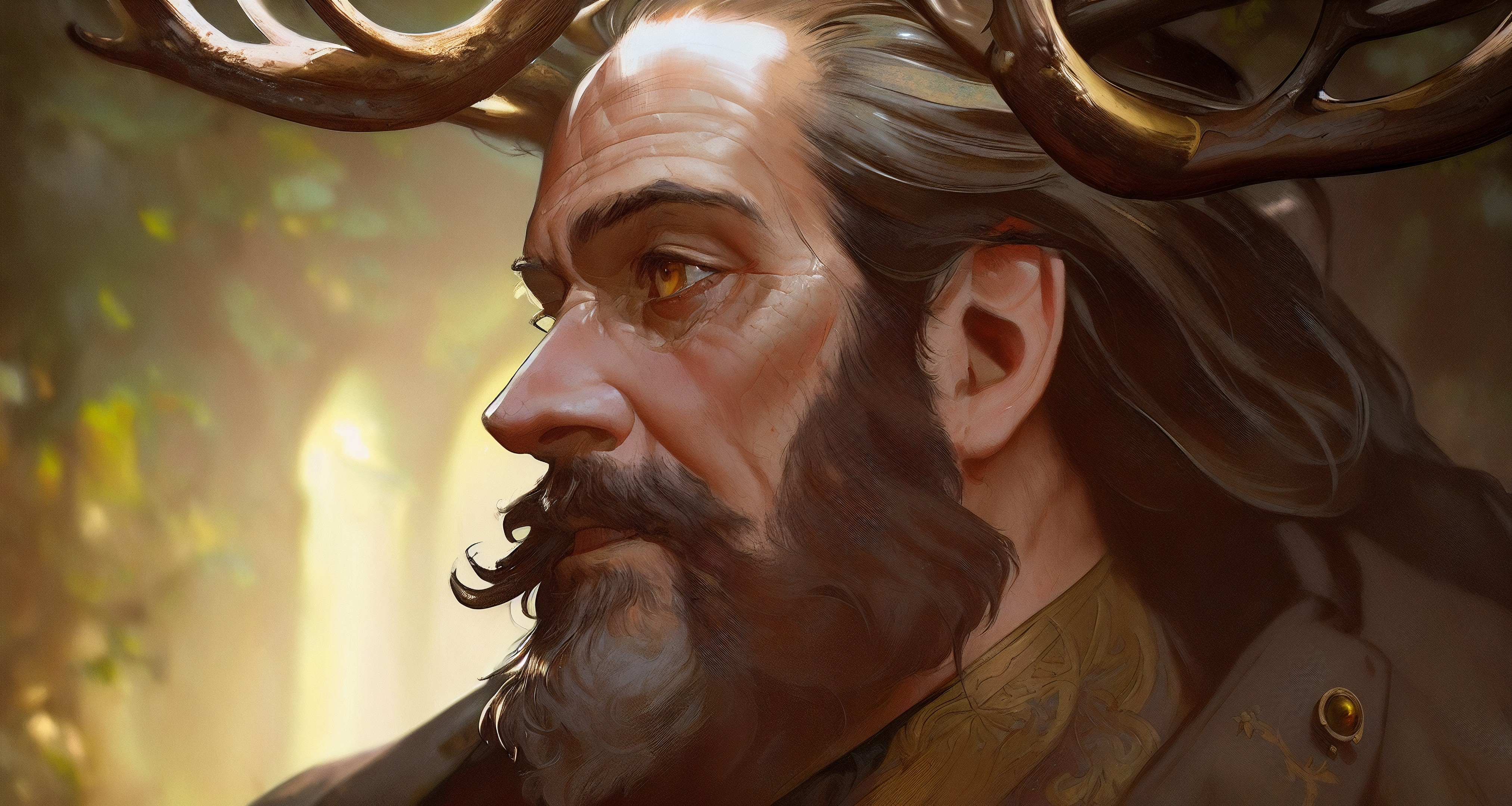 Fantasy Men Ai Generated Ai Ai Art Old People Looking At The Side Antlers Face Beard Fantasy Art 4050x2160