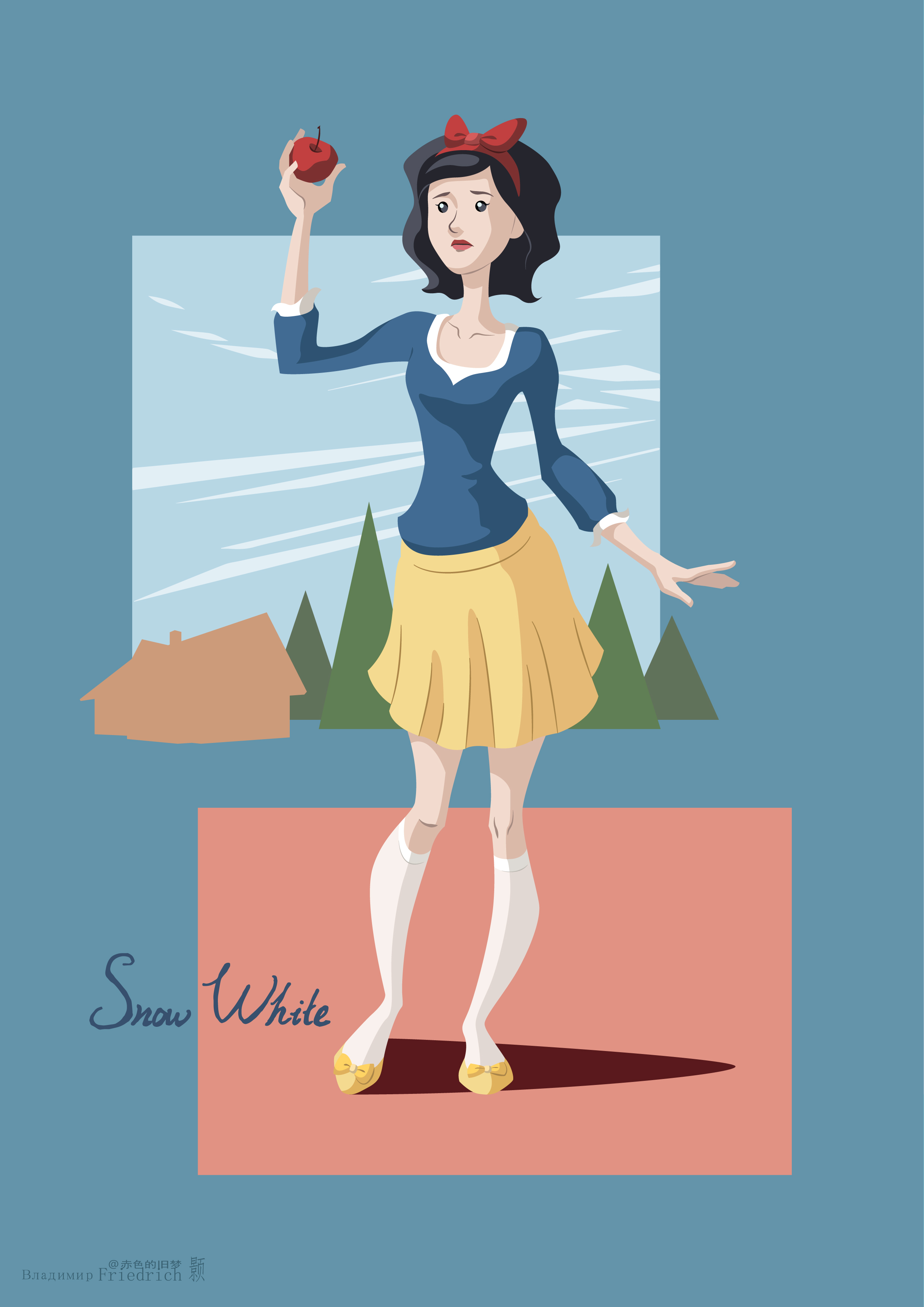 Illustration Flatdesign Disney Princesses Snow White Simple Background Minimalism Vertical 2481x3508