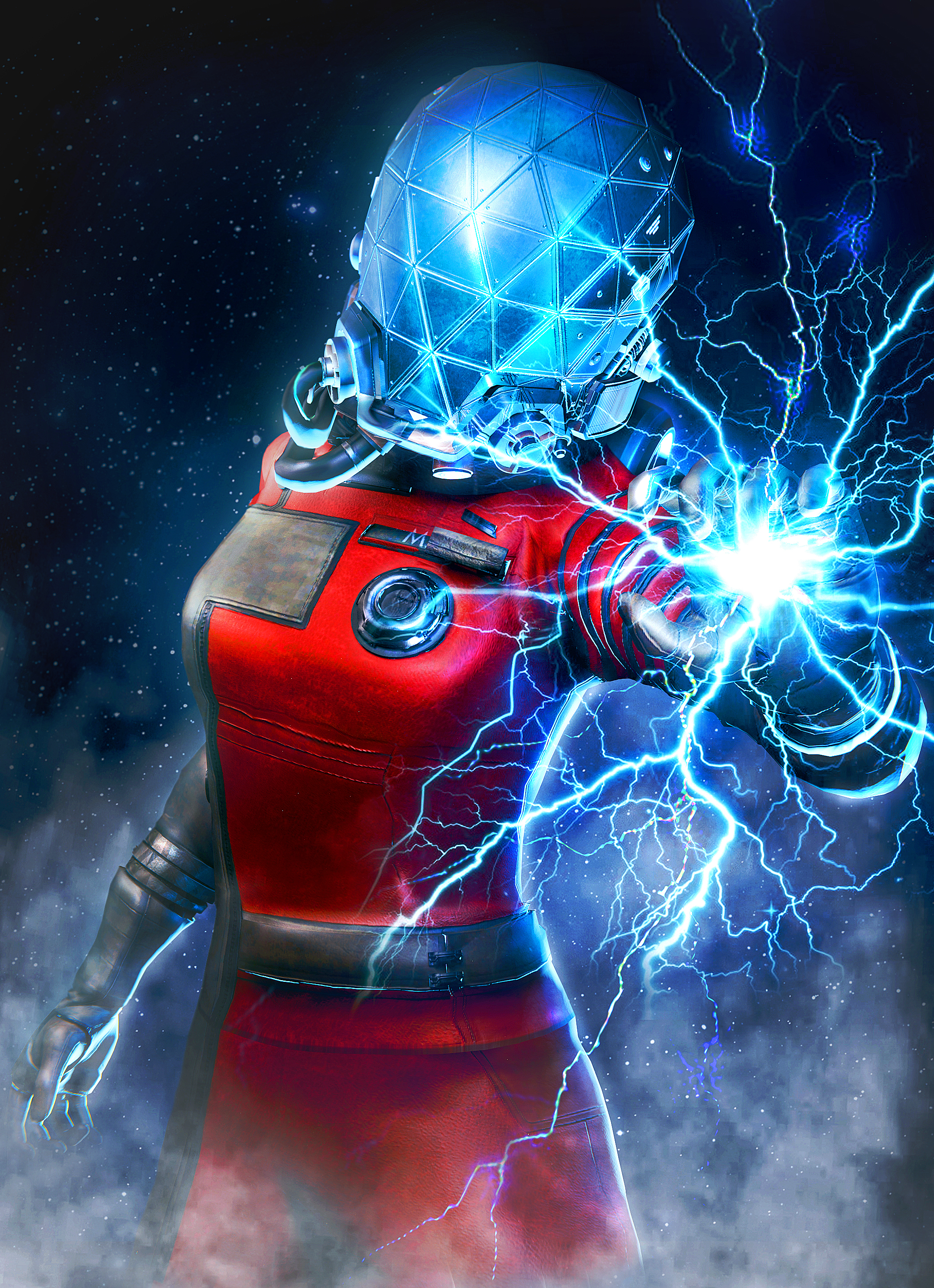 SKstalker CGi Women Helmet Astronaut Red Clothing Science Fiction Lightning Electricity Electric Sta 2100x2895