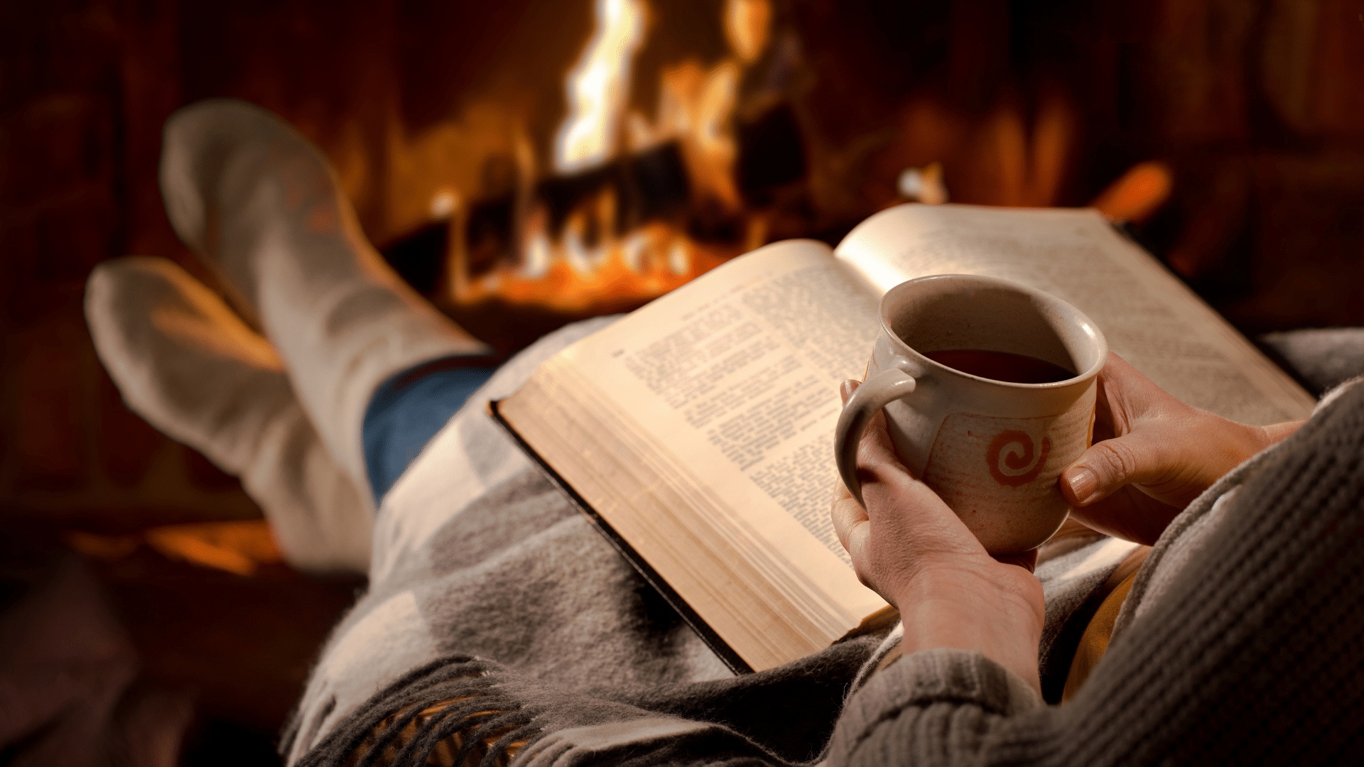 Mood Tea Book Fireplace Legs 1920x1080