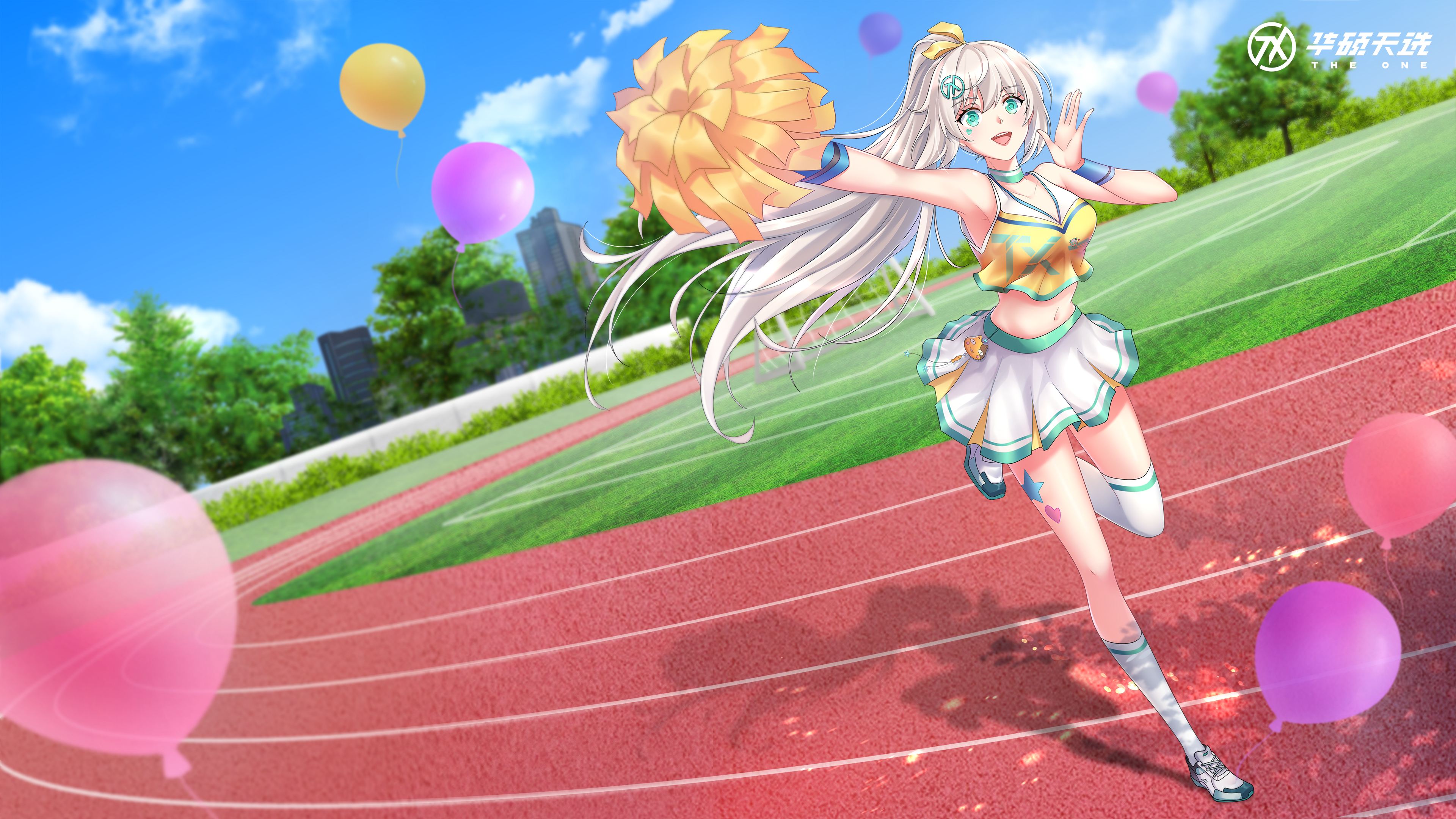 Anime Girls Balloon Cheerleaders Race Tracks Armpits Ponytail 3840x2160