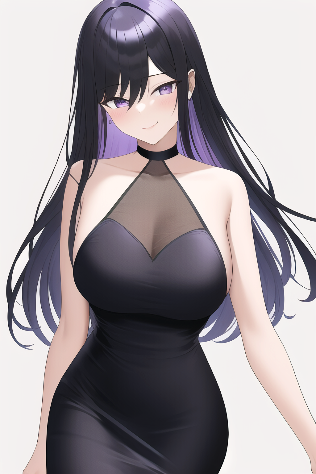 Purple Hair Purple Eyes Long Hair Black Dress Looking At Viewer Simple Background Ai Anime Girls Dre 1024x1536