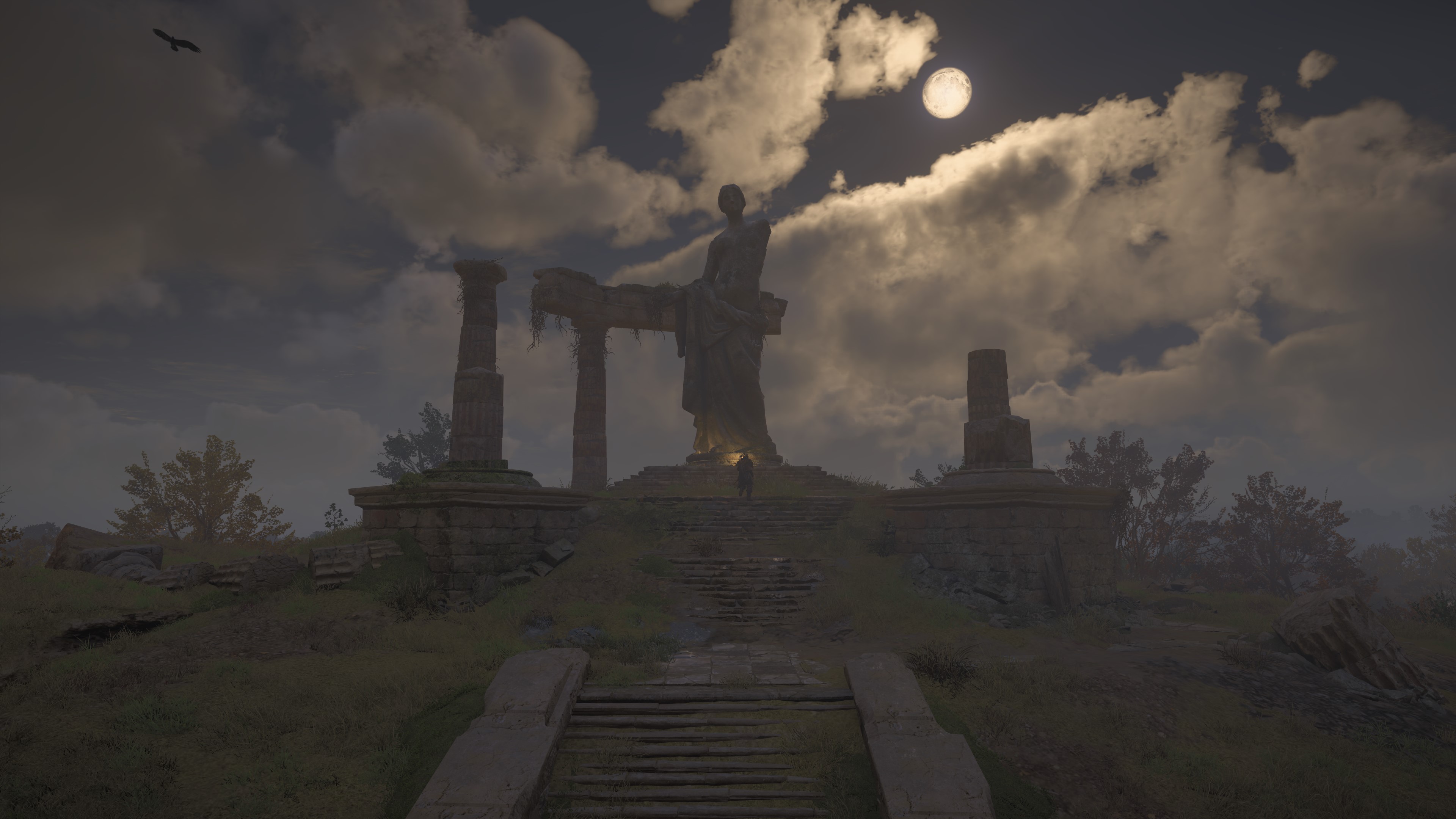Assassins Creed Valhalla HDR Video Games Stars Clouds Statue Sky Moon 3840x2160