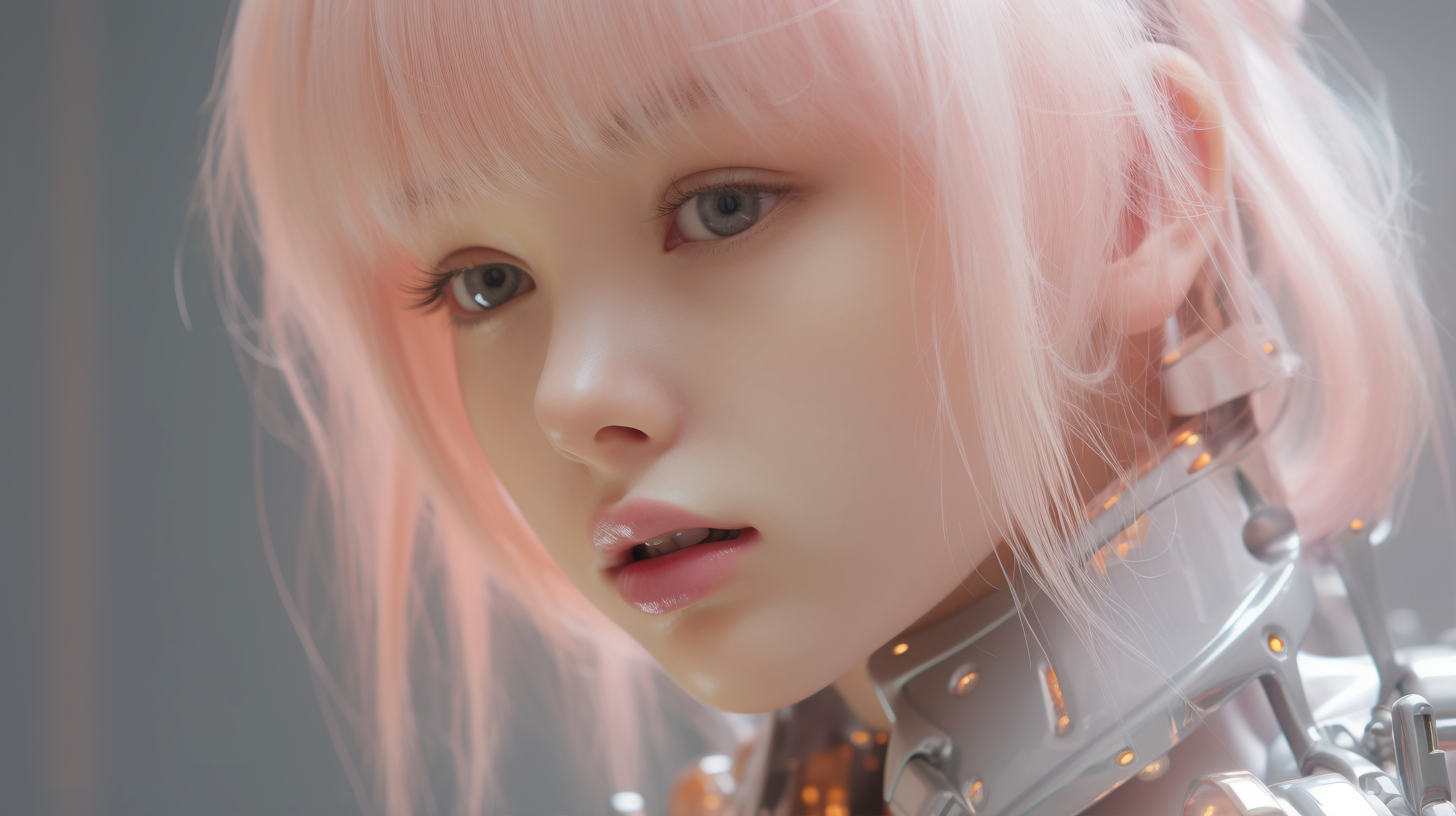 Ai Digital Art Women Pink Hair Blue Eyes Closeup Face 5824x3264