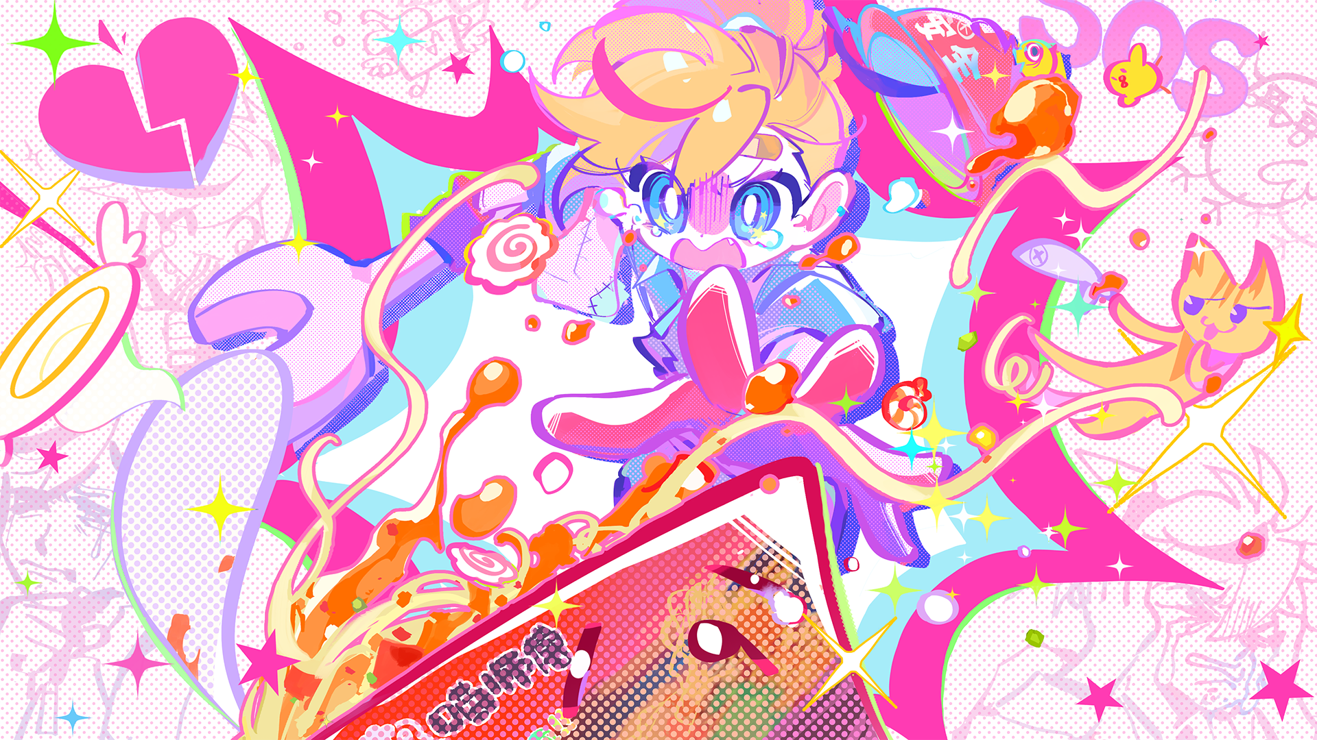 MuseDash Anime Girls Kawai Artist Music Colorful Tears Hat Food 1920x1080
