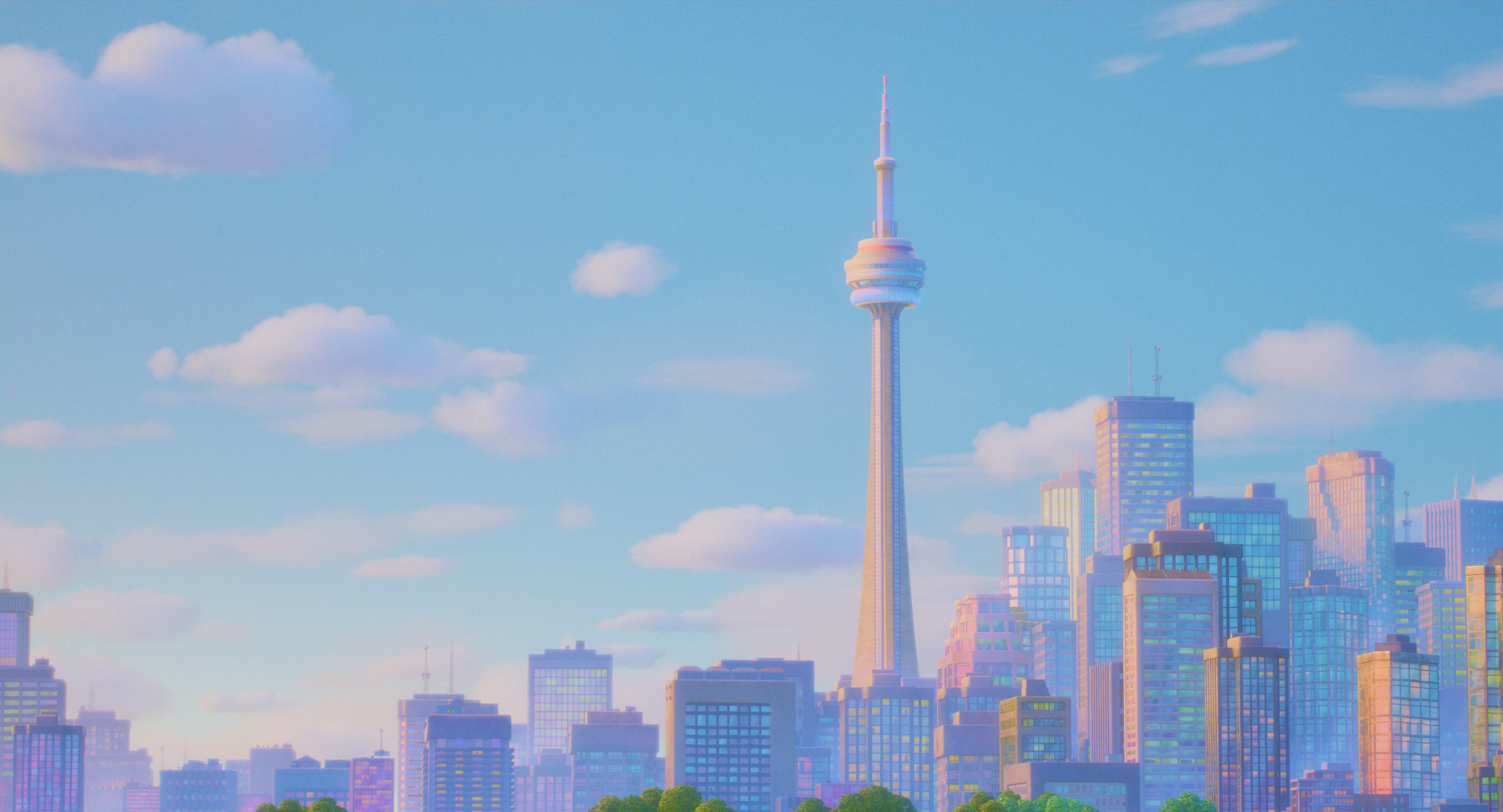 Toronto Canada CN Tower Turning Red Cityscape Digital Art 3835x2073