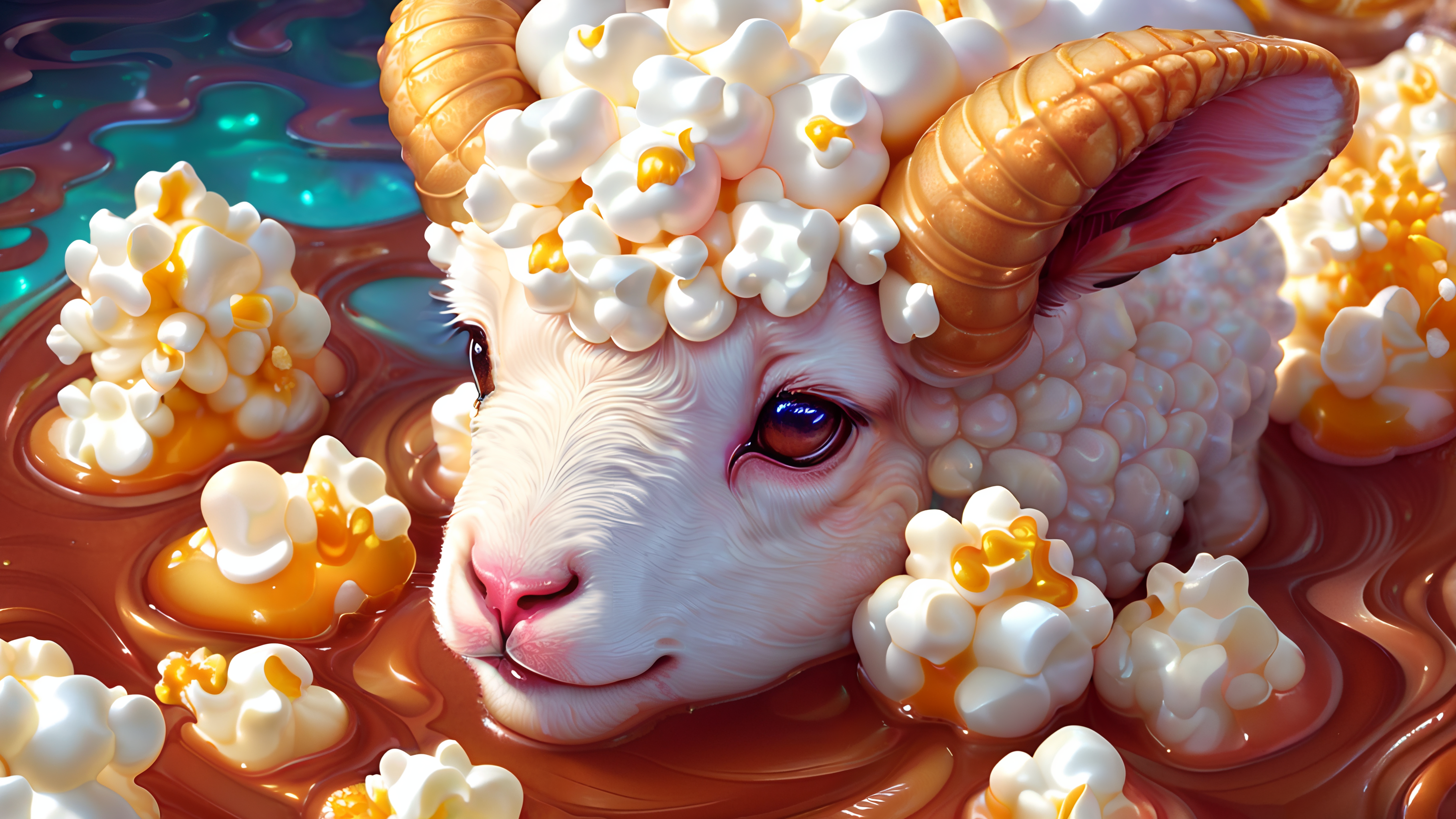 Ai Art Sheep Lamb Popcorn Caramel Animals Sweets Horns 3640x2048