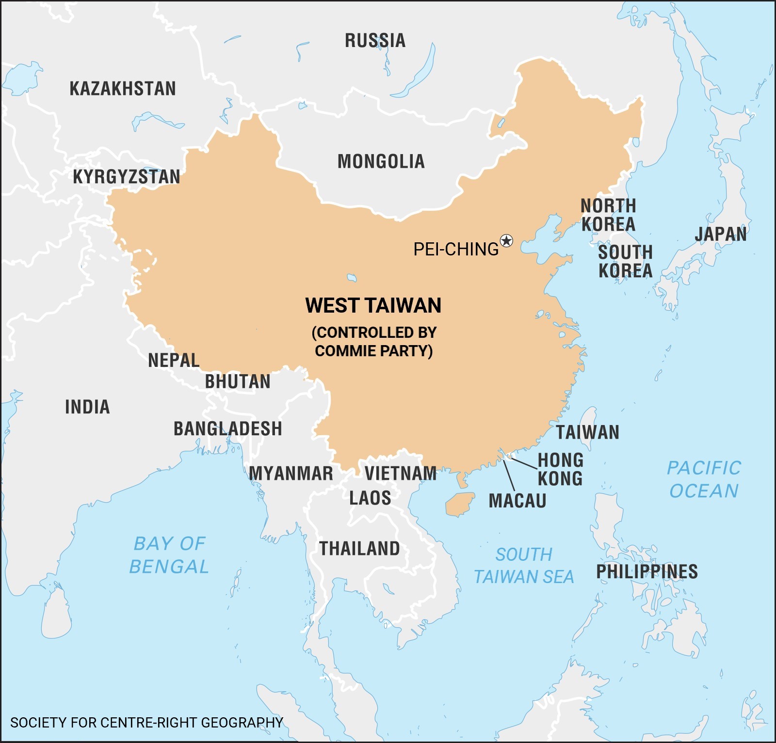 Map Asia HUMOR Taiwan Sea Countries Philippines Japan South Korea North Korea Mongolia Russia Kazakh 1600x1533