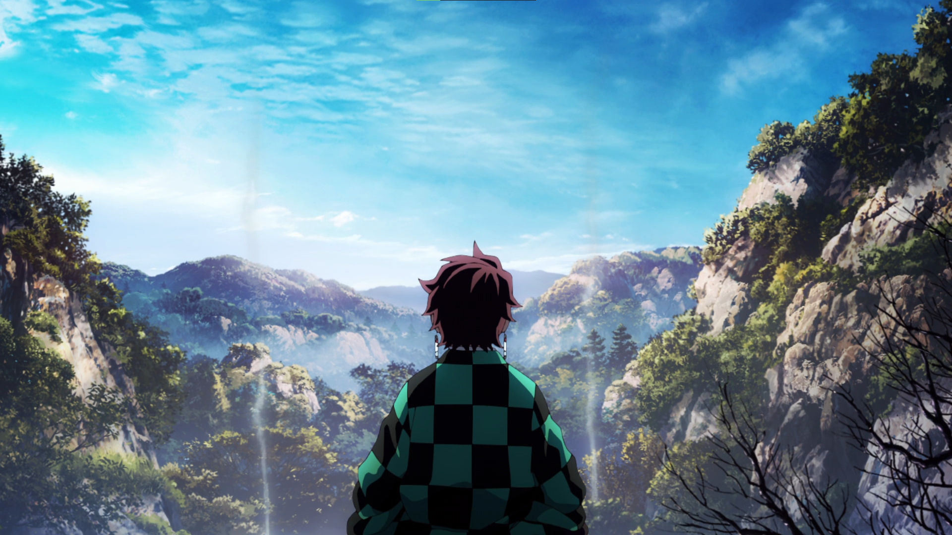 Kimetsu No Yaiba Kamado Tanjiro Nature Trees Mountains Anime Anime Screenshot Anime Boys Incense Sky 1920x1080