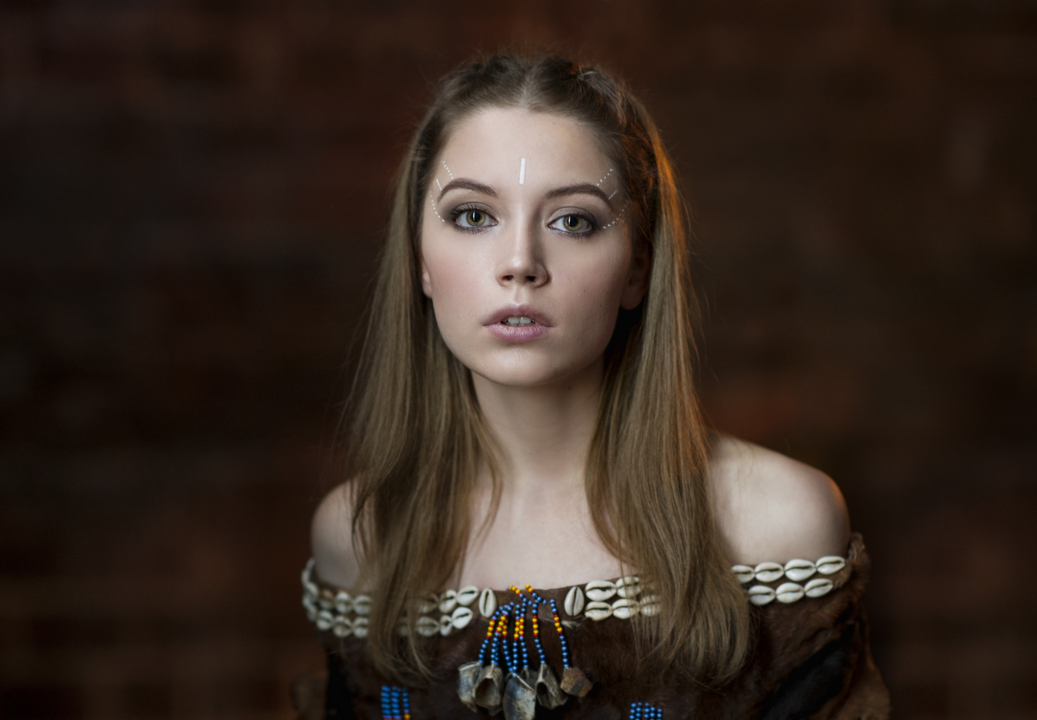 Maxim Maximov Women Ksenia Kokoreva Brunette Face Paint Portrait Bare